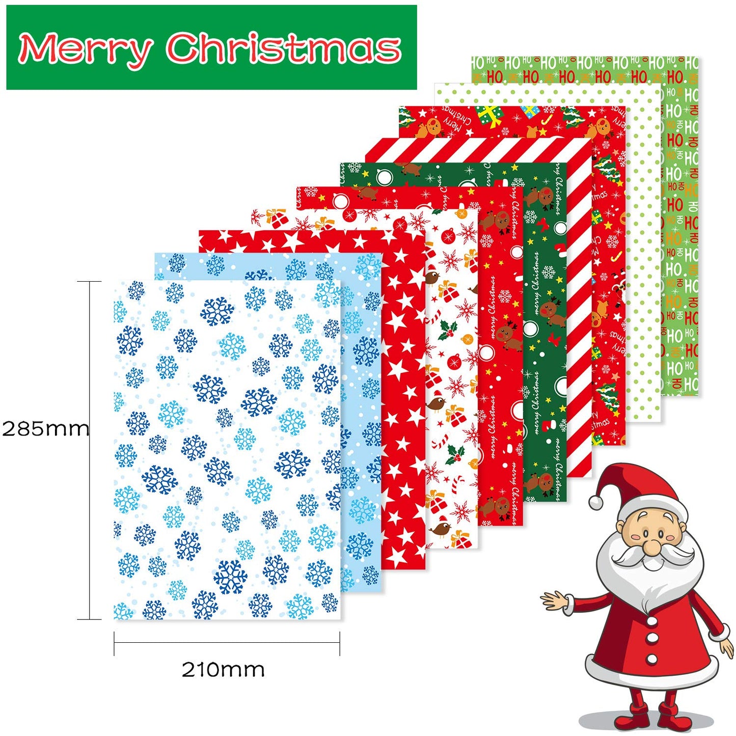 FEPITO 45 Sheets Christmas Pattern Paper Set, A4 Christmas Decorative Paper for DIY Scrapbook Card Making Decoration, 10 Designs