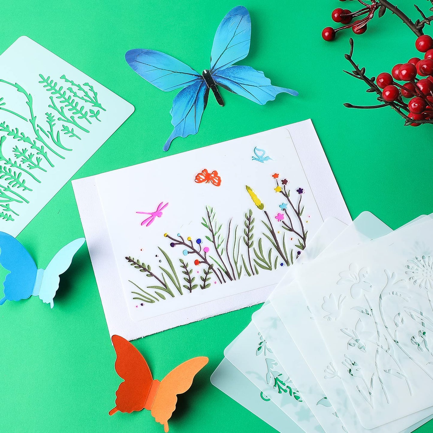 20 Pieces Wildflower Stencils for Painting Template Flower Stencils Wall Stencils Reusable Spring Stencils PET DIY Drawing Templates Stencils for Painting on Wood Wall Home Decor (Rectangular Style)