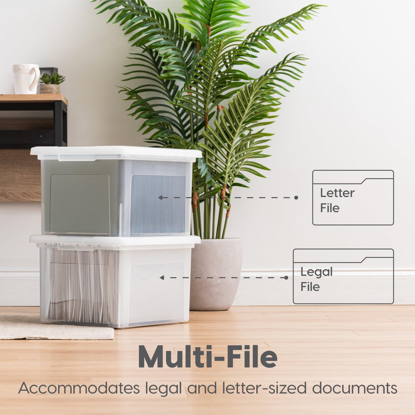 IRIS USA File Box File Organizer Plastic File Box for Letter/Legal File, BPA-Free Plastic Storage Bin Tote Organizer with Durable and Secure Latching Lid, Stackable and Nestable, Pearl 35 Qt. 4Pack