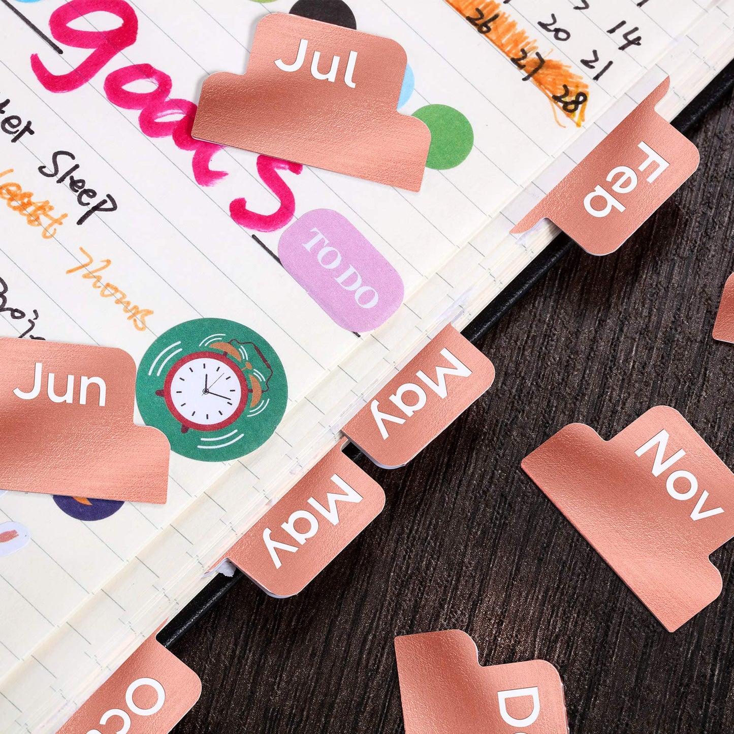 Outus 24 Pieces Monthly Tabs for Planner Adhesive Tabs Designer Accessories Monthly Tabs Planner Stickers Decorative for Office Planners Organizations (Rose Gold)