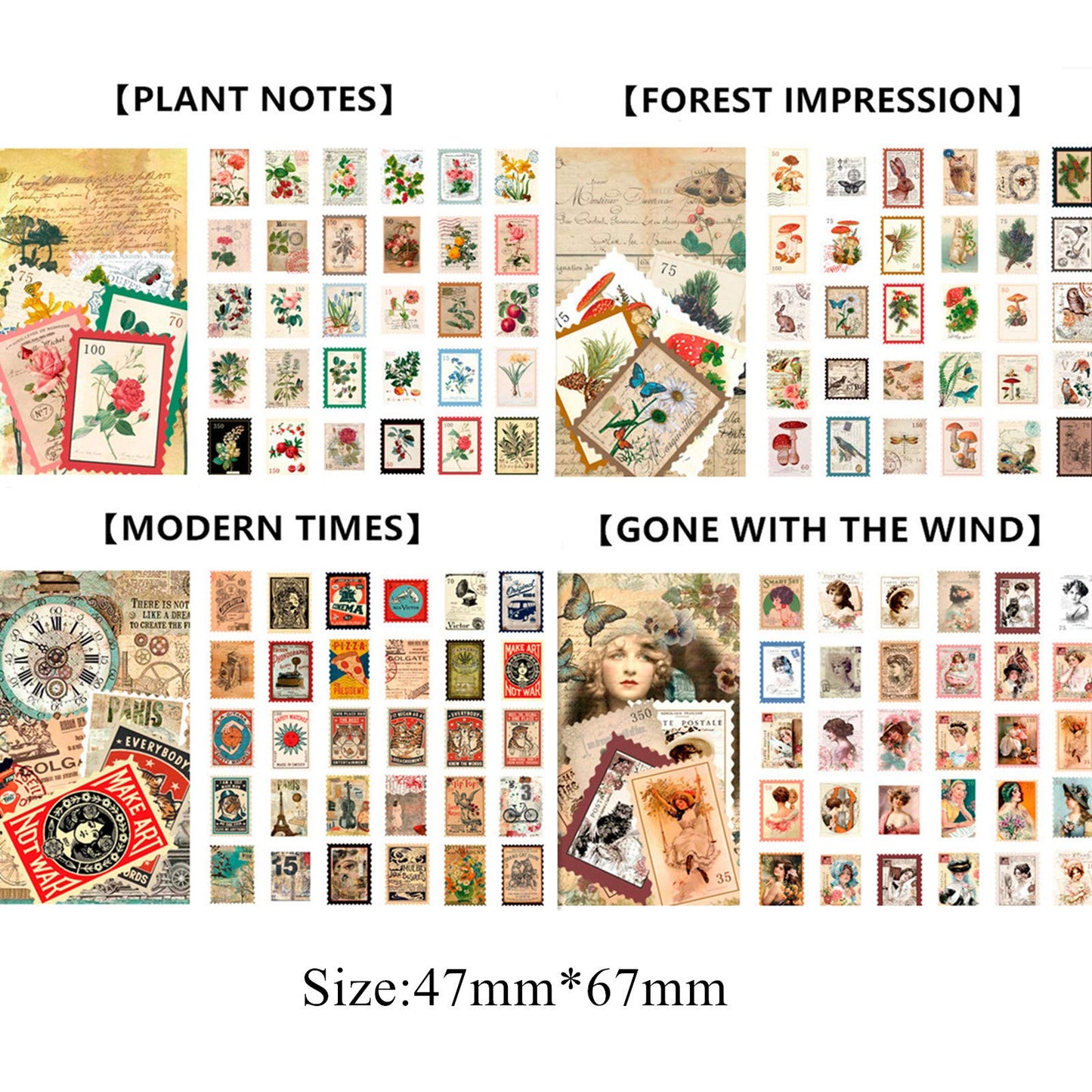 Cotrida 240pcs Vintage Postage Stamp Stickers, Aesthetic Botanical Deco Paper Sticker for Scrapbooking, Journaling Supplies, Planners, Kid DIY Art Crafts, Bullet Journal