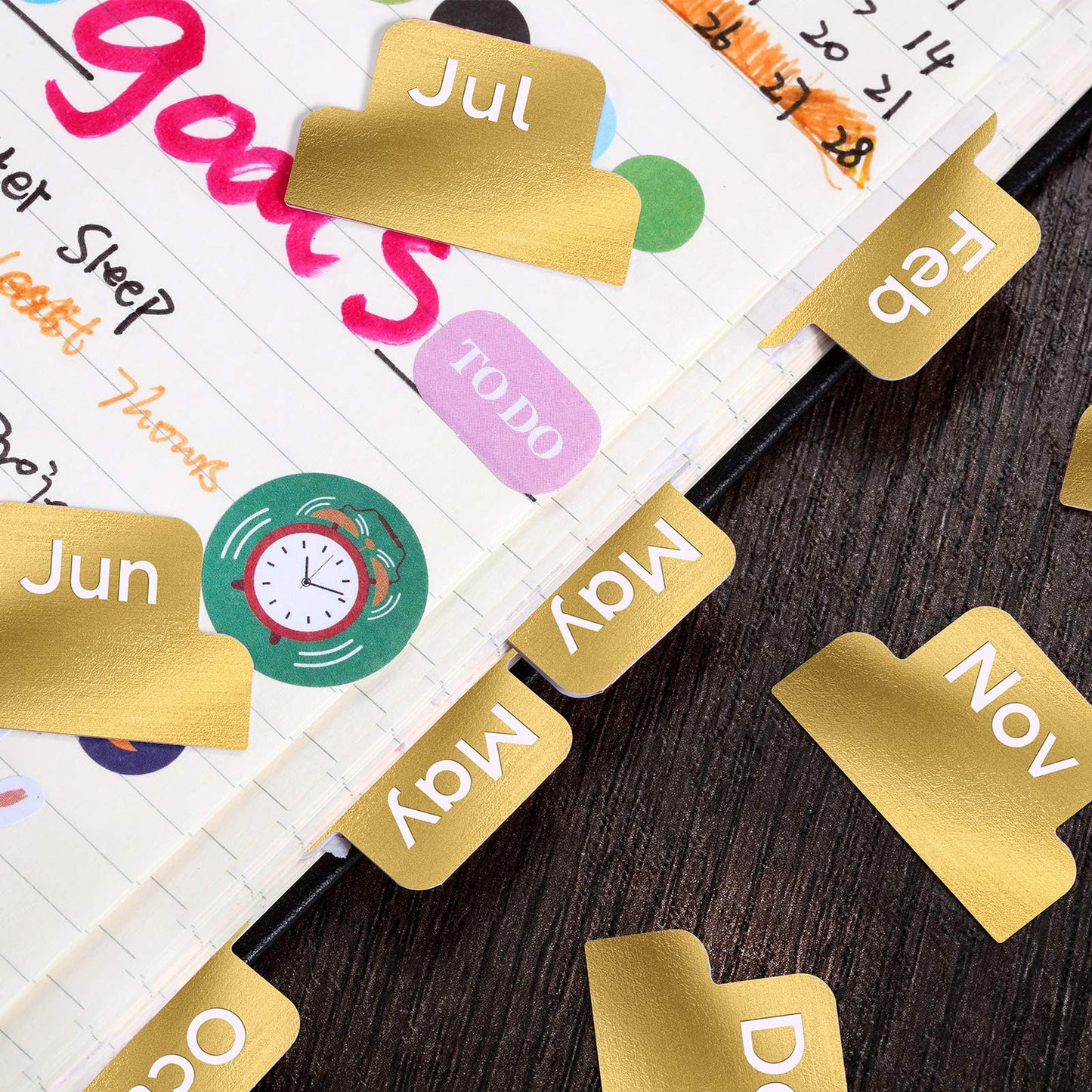 Outus 24 Pieces Monthly Tabs for Planner Adhesive Tabs Designer Accessories Monthly Tabs Planner Stickers Decorative for Office Planners Organizations (Gold)
