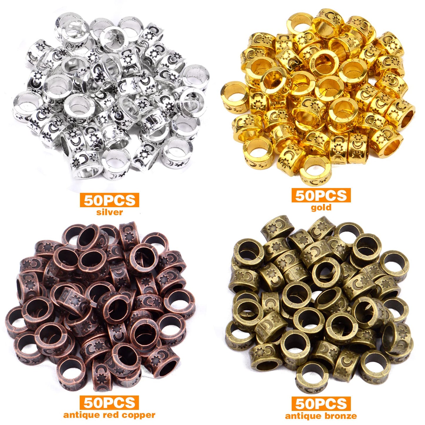200pcs 8mm Antique Spacer Beads Round Rondelle Beads European 5.5mm Hole for Bracelet Necklace DIY Jewelry Making,4 Colors