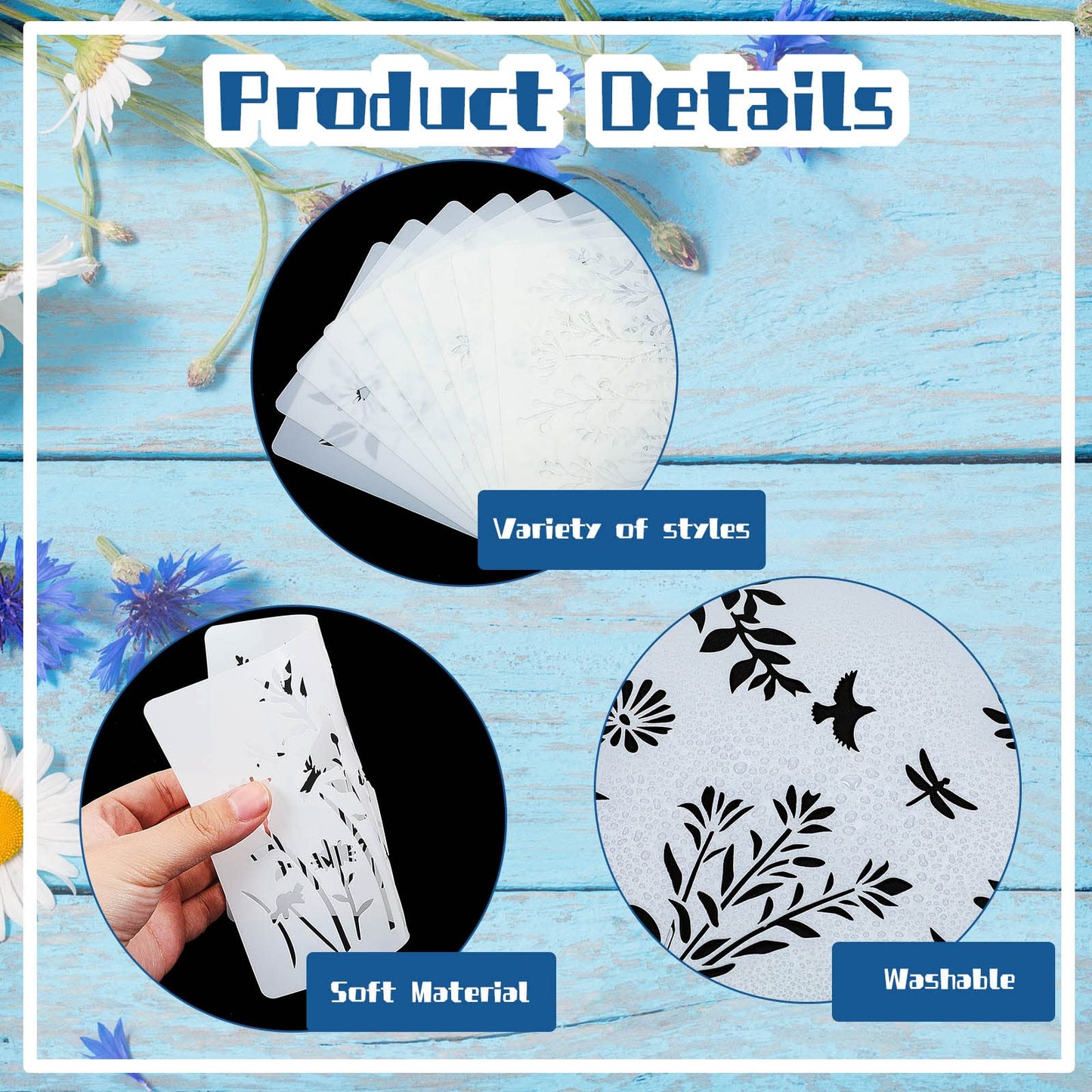 20 Pieces Wildflower Stencils for Painting Template Flower Stencils Wall Stencils Reusable Spring Stencils PET DIY Drawing Templates Stencils for Painting on Wood Wall Home Decor (Rectangular Style)