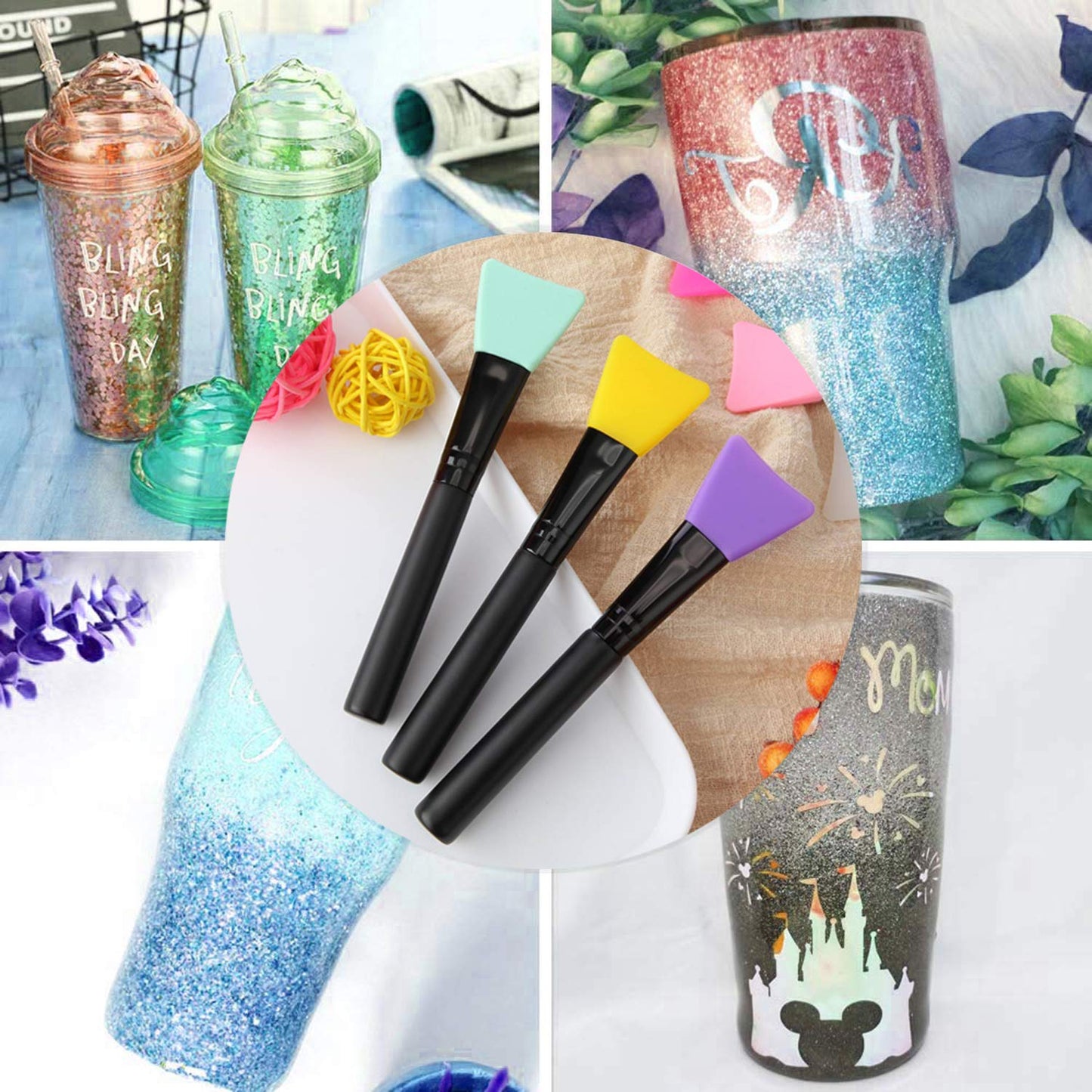 6 Pieces Magic Silicone Epoxy Brushes for Making Epoxy Glitter Tumblers Flexible Epoxy Sticks for Even Smooth Application, DIY Mixing (White, Pink, Rose Red, Yellow, Purple, Mint Green)