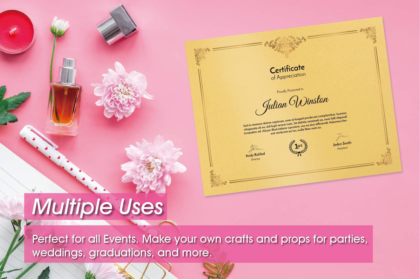 Gold Shimmer Paper - 100-Pack Metallic Cardstock Paper, 92 lb Cover, Double Sided, Printer Friendly - Perfect for Weddings, Birthdays, Craft Use, Letter Size Sheets, 8.5 x 11 Inches