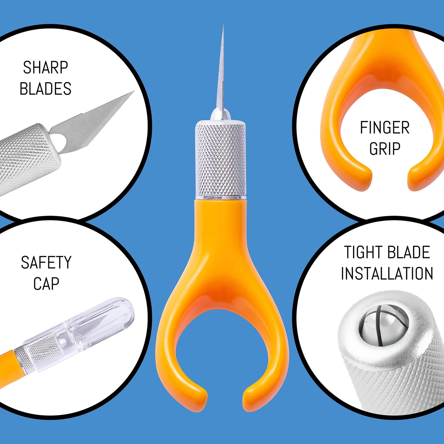 WA Portman Finger Tip Knife Set - Ergonomic Finger Blade Craft Knife Kit with 100#11 Replacement Blades - Precision Finger Knife for Crafts - Fingertip Blade & 100 Blades - Precision Knife Set