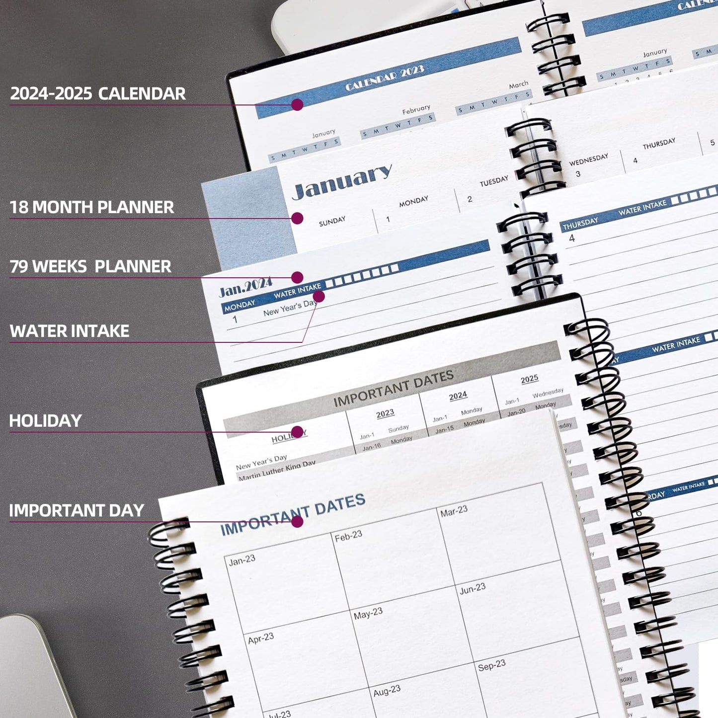 UtyTrees Planner 2024-2025 - Weekly Monthly Planner Daily 2024-2025 from January 2024 to June 2025, 18 Month Planner, 5.2" x 7.5", Thicker Paper, Black