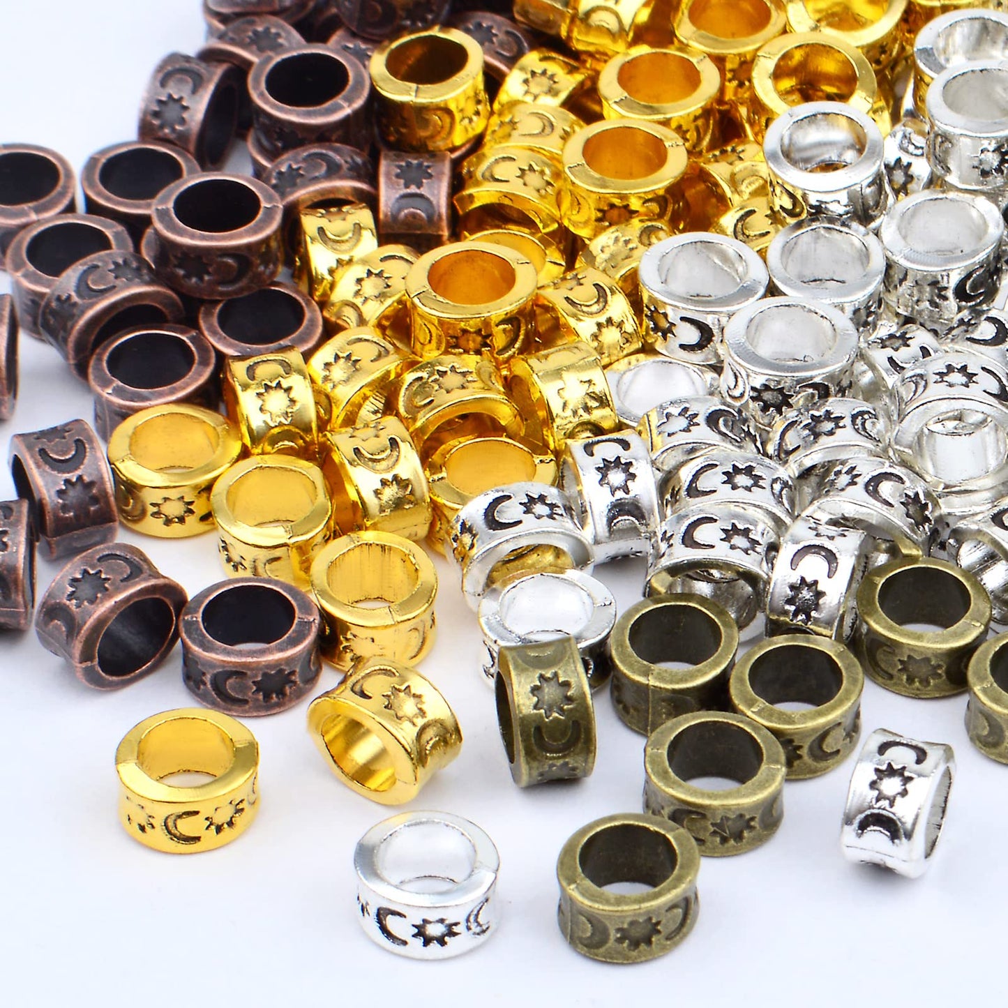 200pcs 8mm Antique Spacer Beads Round Rondelle Beads European 5.5mm Hole for Bracelet Necklace DIY Jewelry Making,4 Colors