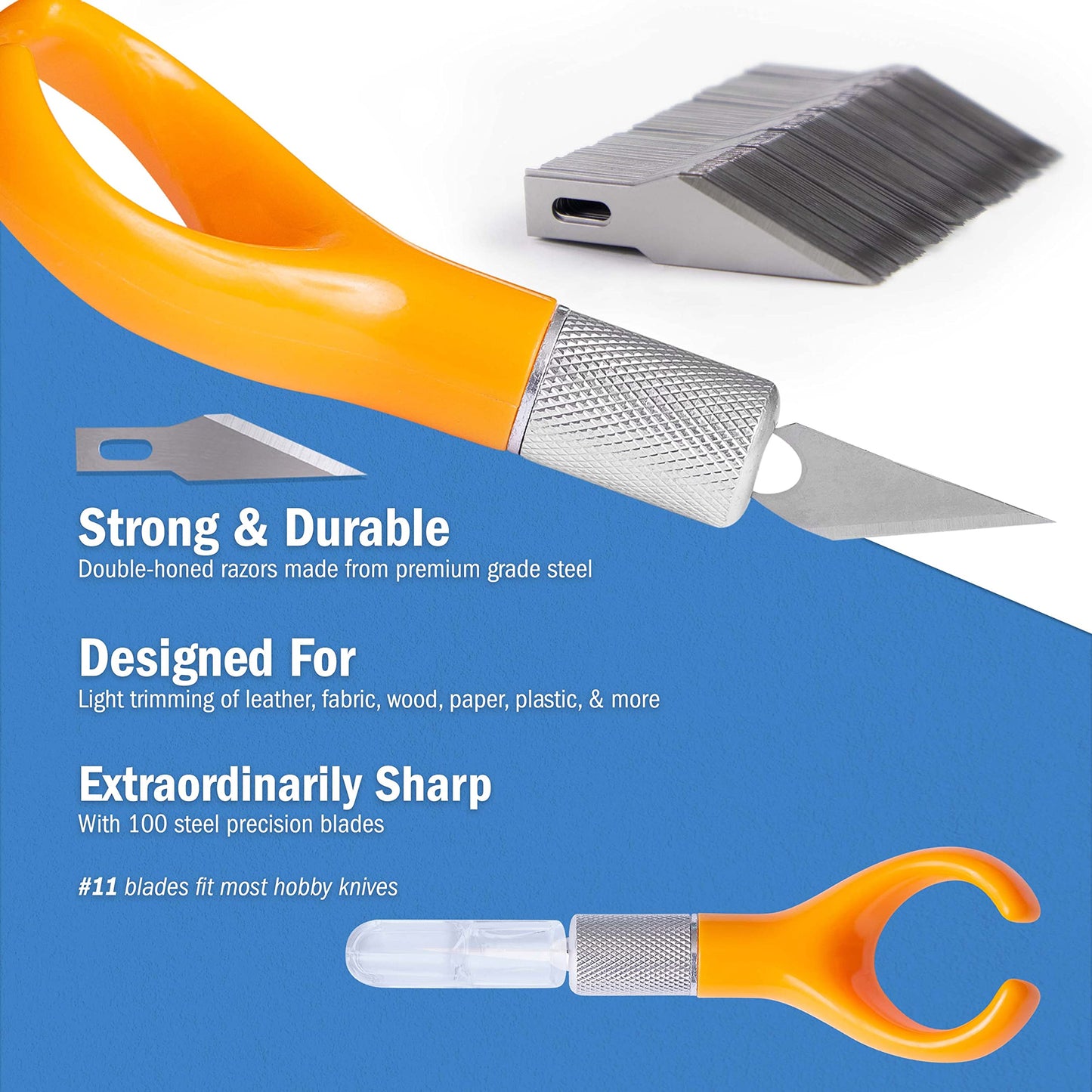 WA Portman Finger Tip Knife Set - Ergonomic Finger Blade Craft Knife Kit with 100#11 Replacement Blades - Precision Finger Knife for Crafts - Fingertip Blade & 100 Blades - Precision Knife Set
