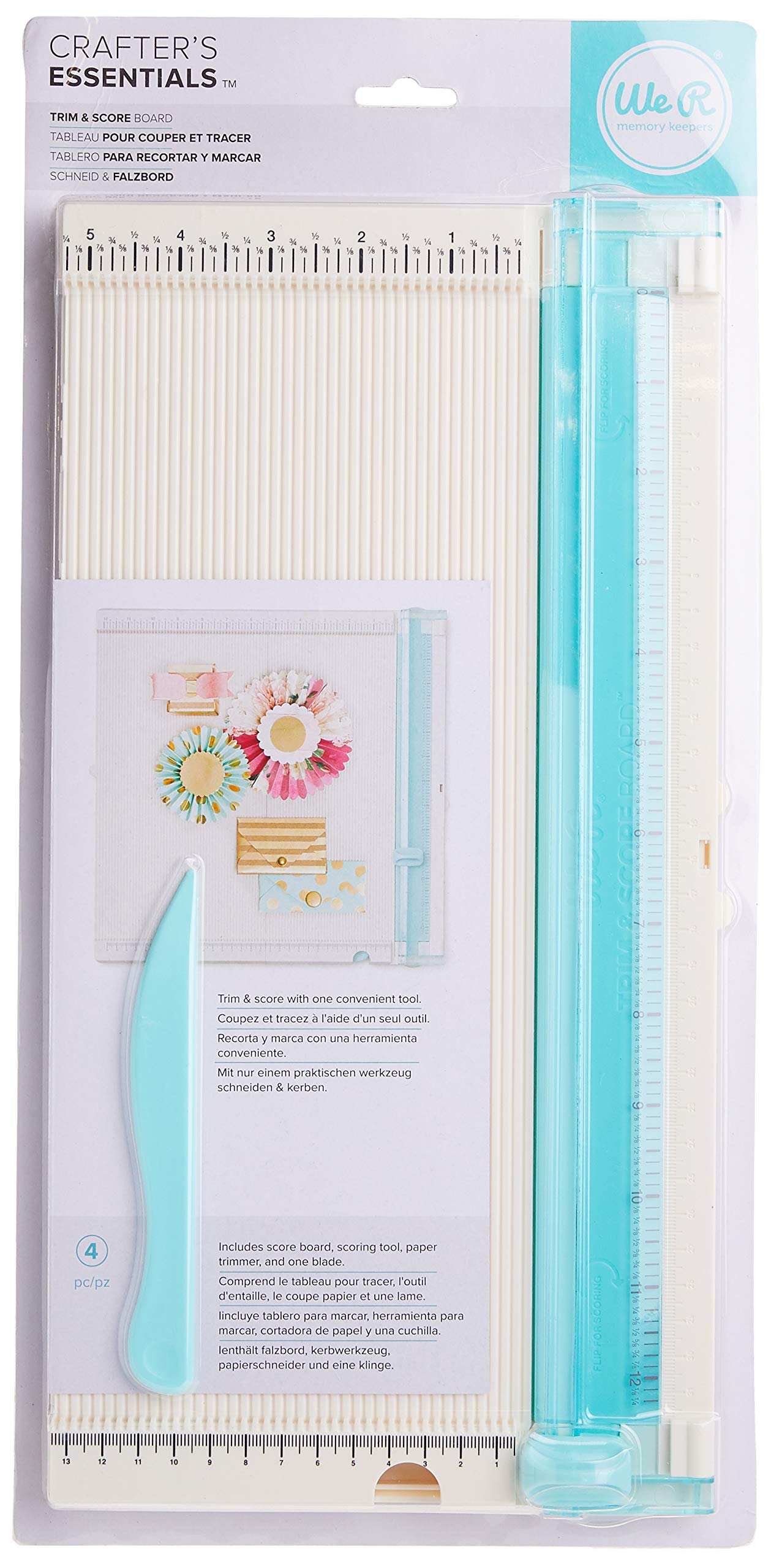 We R Memory Keepers Trim and Score Board, Includes 12x12 Inch Board and One Scoring Tool, Cuts Large Scrapbook Pages, Small Embellishments, Sturdy Locking, Precise Blades, with Storage Compartment