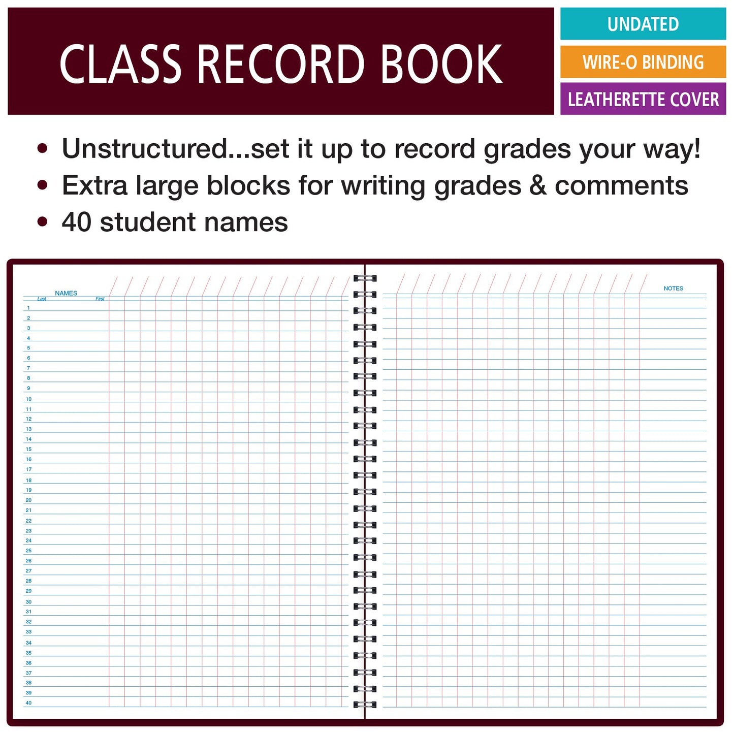 Elan Publishing Company, Class Record Book Unstructured...Set it up to Record Grades Your Way! 40 Student Names (Excello)