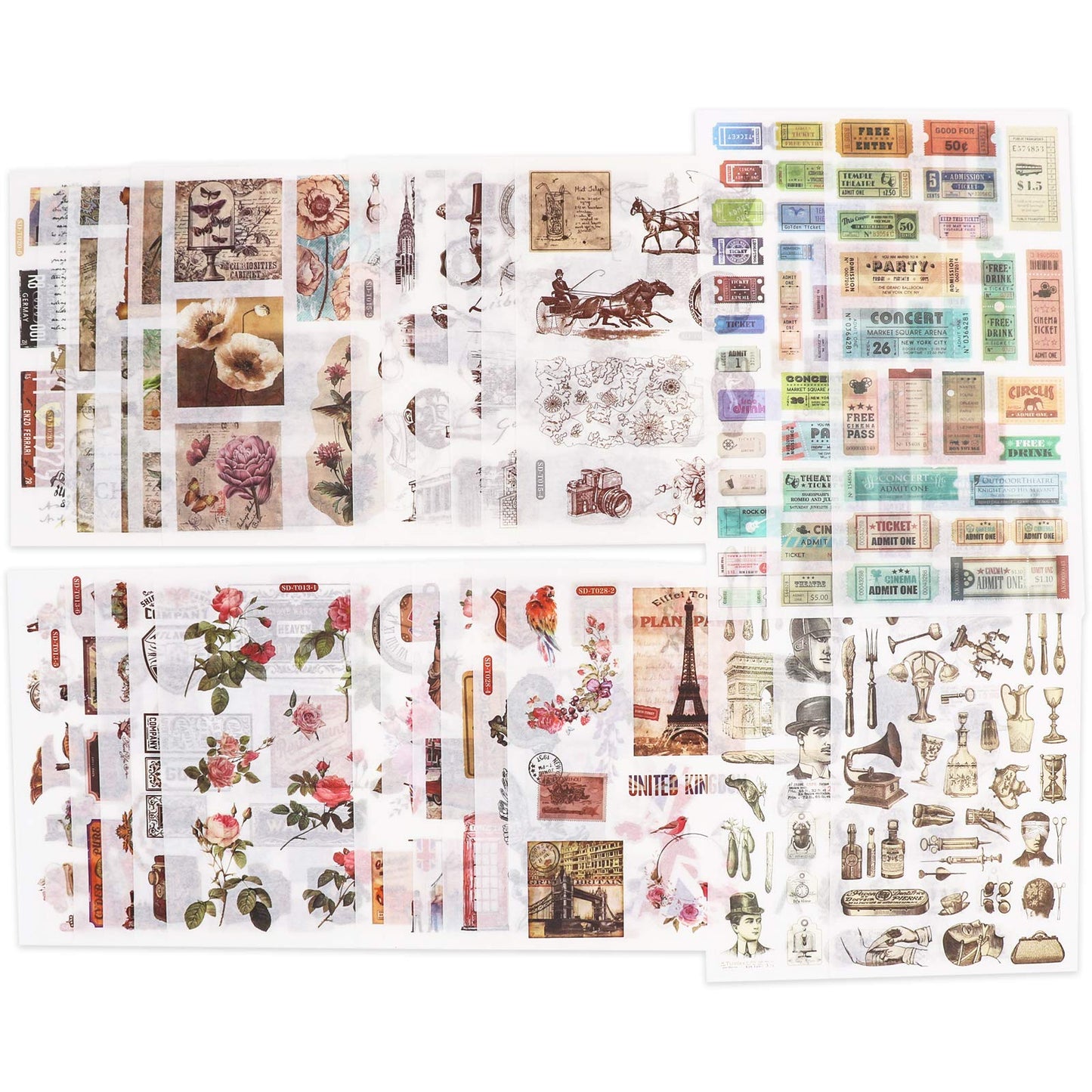 Knaid Vintage Stickers Set - Decorative Sticker for Scrapbooking, Kid DIY Arts Crafts, Album, Bullet Journaling, Junk Journal, Planners, Calendars and Notebook