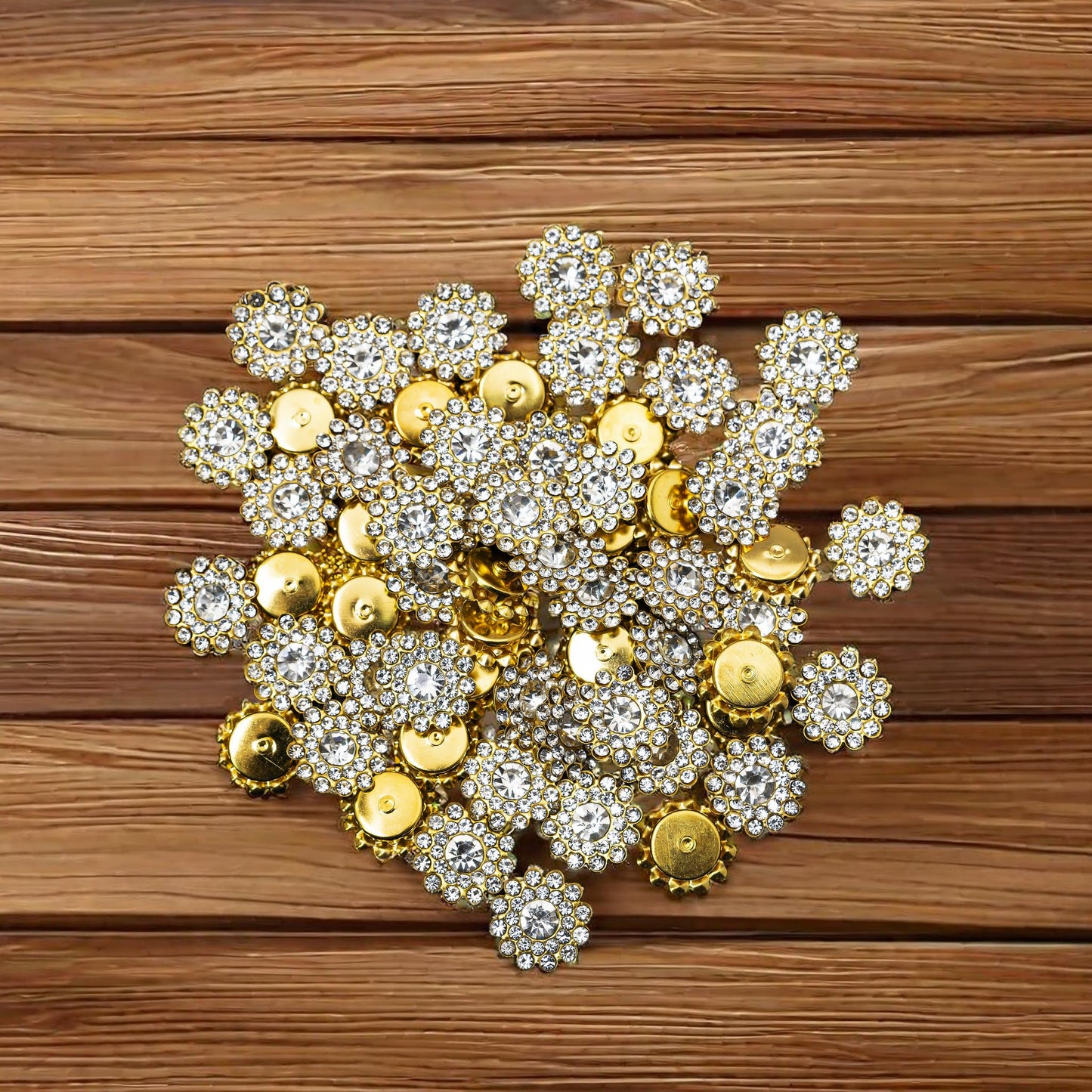 50 pcs Rhinestone Embellishments Crystal Decoration Brooch Button Flatback DIY Craft for Flower Headband Dress Accessory 14mm (Gold)