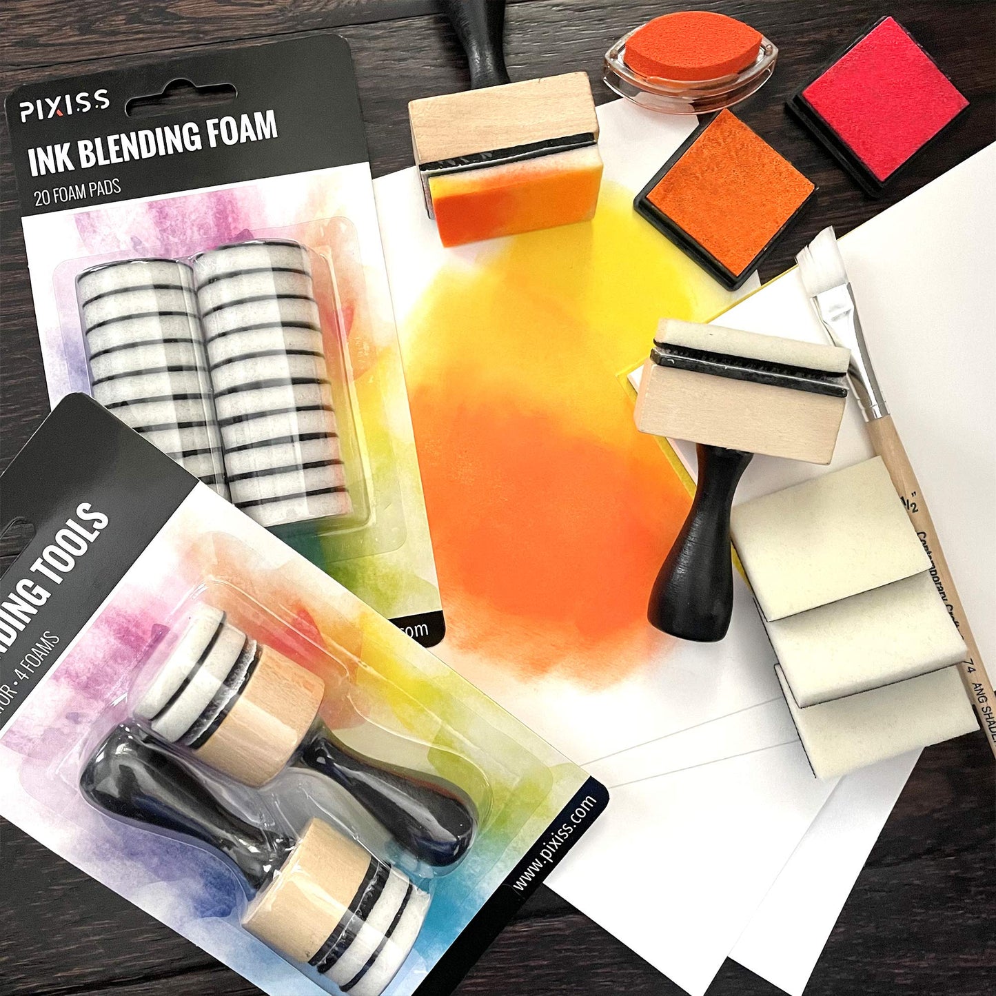 Pixiss Mini Ink Blending Foams, 20 Pack Round Replacement Foam Pads for Distressing, Blending and More