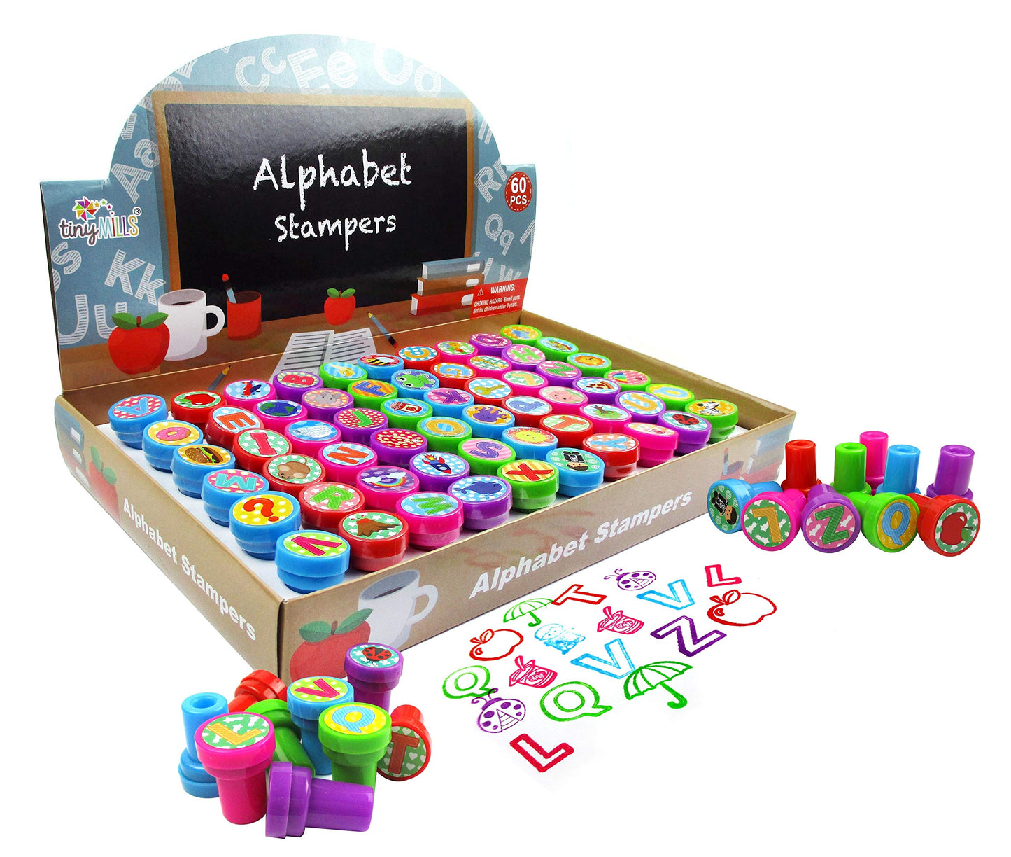 TINYMILLS 60 Pcs Alphabet Assorted Stampers for Kids Birthday Gift Educational Gift Rewards Learning Toys