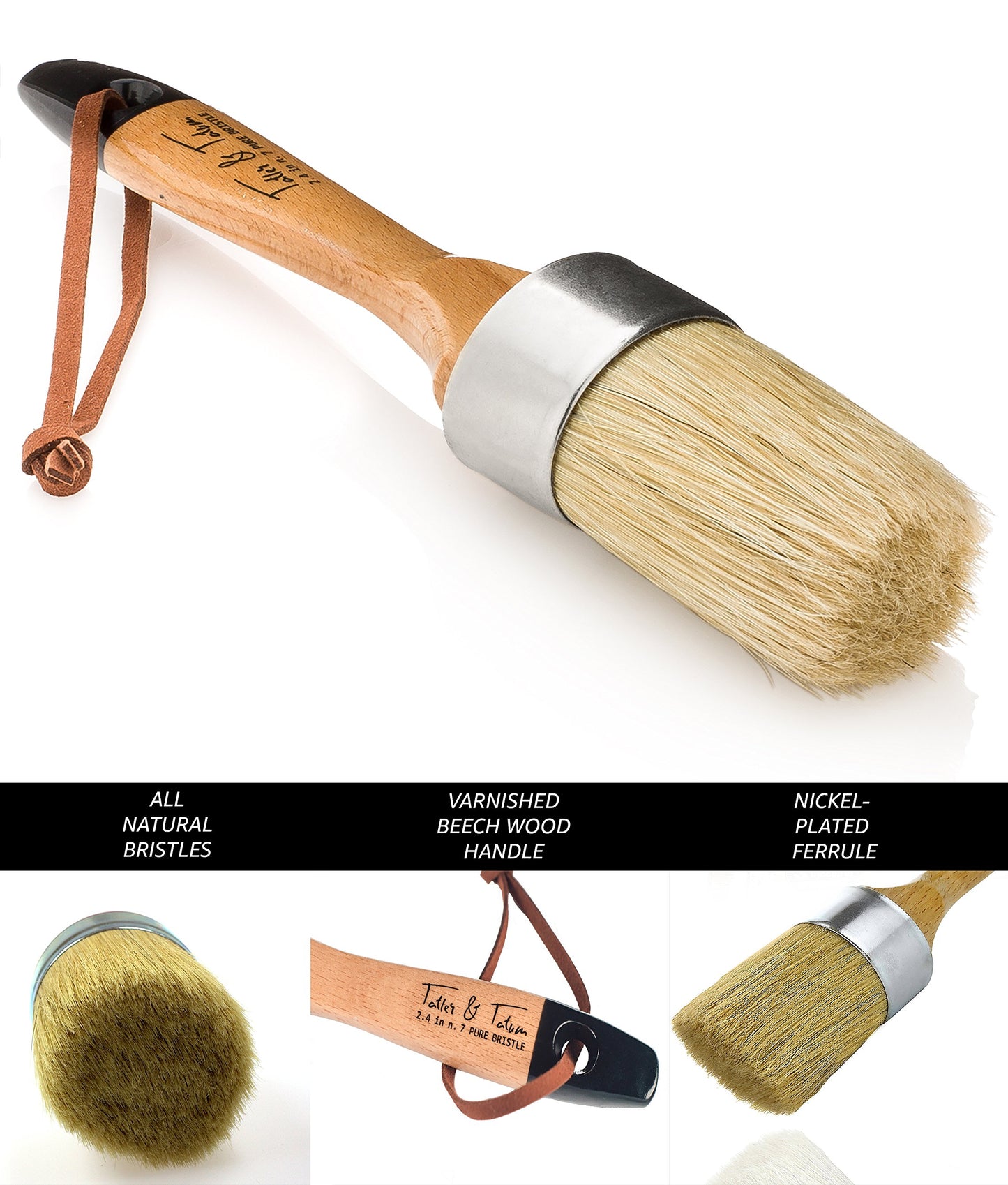 Chalk & Wax Paint Brush for Furniture - Painting or Waxing - Clear & Dark Soft Wax - Compatible with Annie Sloan Chalk Paint, Milk Paint, Home Decor, Stencils - Natural Pure Bristles