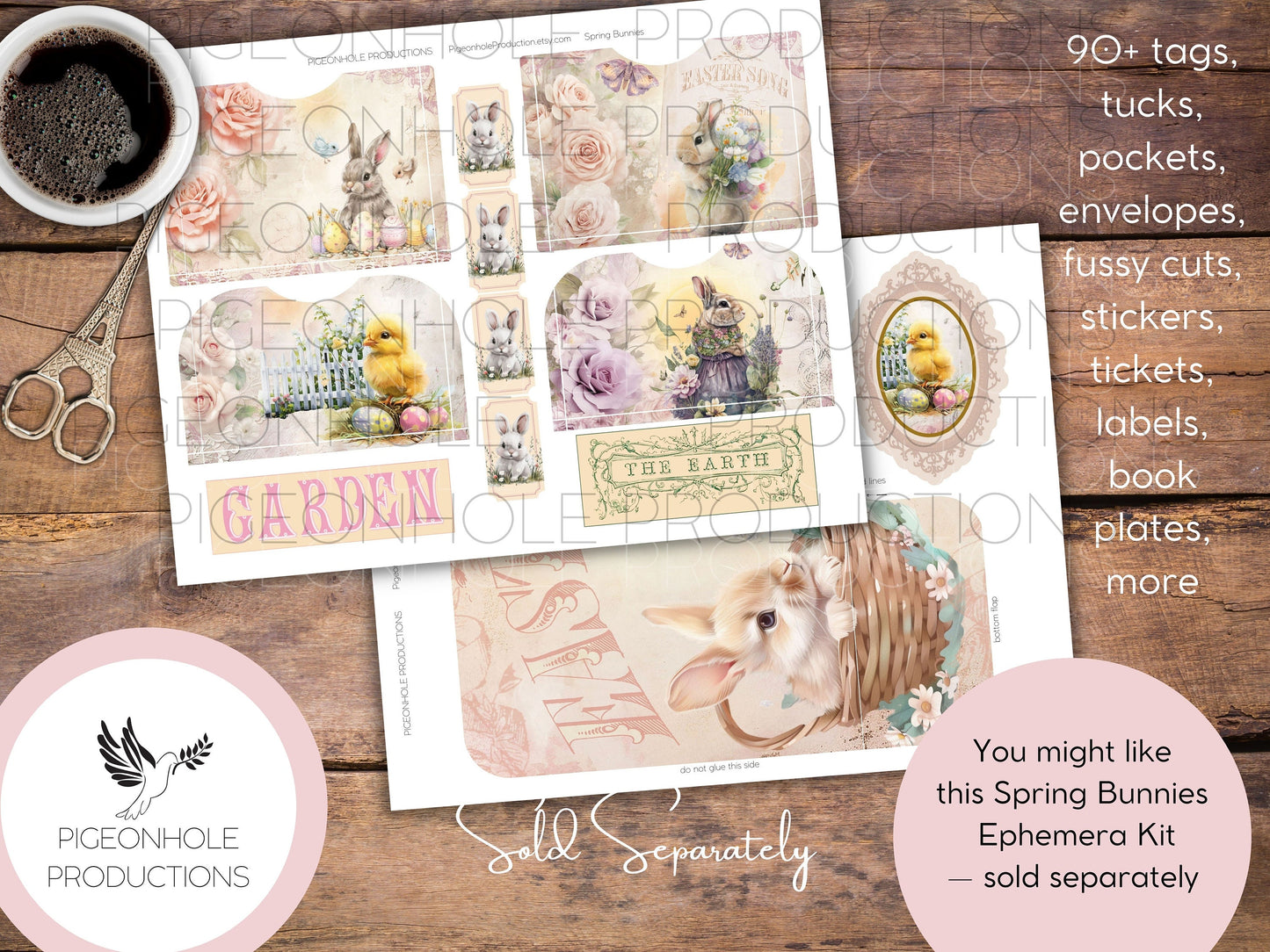Spring Bunnies Junk Journal Pages, PRINTABLE, Easter, 30 collaged, lined, unlined journal pages for scrapbooking, card making, paper crafts