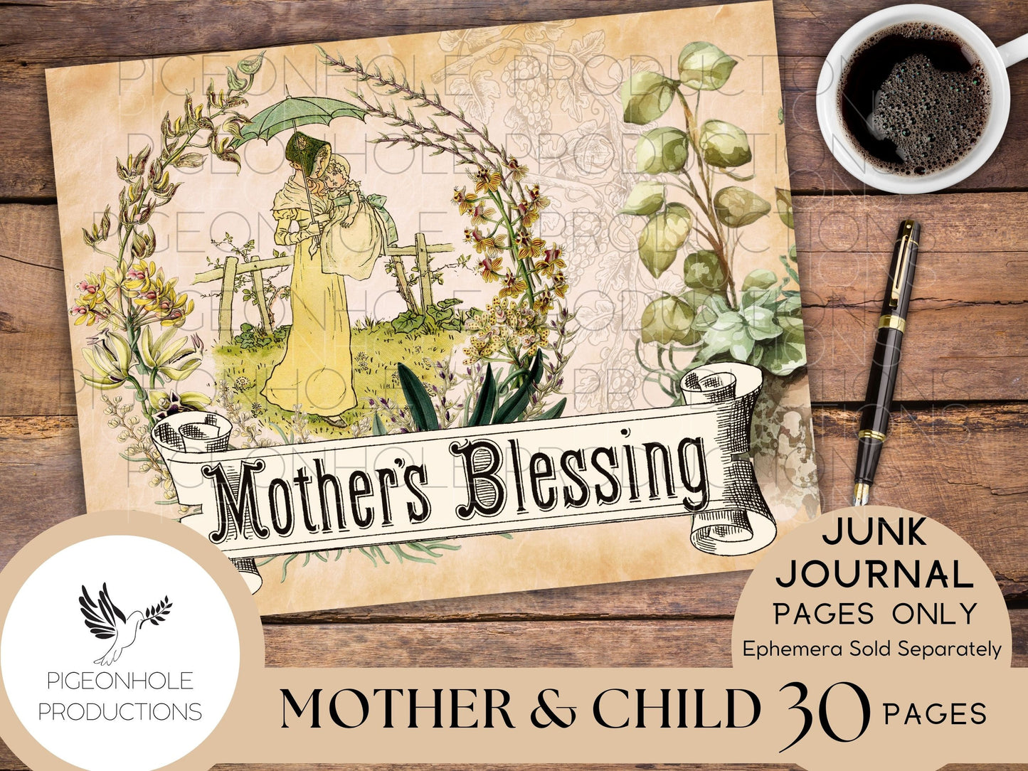 Mother & Child Junk Journal Pages Only Kit, PRINTABLE,30 collage, lined and unlined sheets tribute to the art of Kate Greenaway (1846-1901)