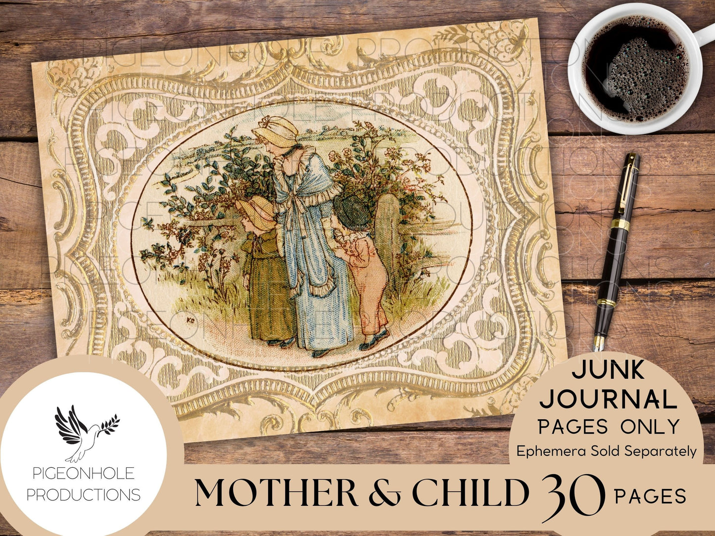 Mother & Child Junk Journal Pages Only Kit, PRINTABLE,30 collage, lined and unlined sheets tribute to the art of Kate Greenaway (1846-1901)