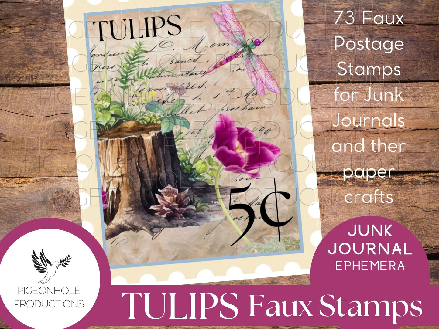 Tulips Faux Postage Stamps—PRINTABLE—Use in junk journals, planners, scrapbooking, collage, or print on sticker paper for stickers, fun!