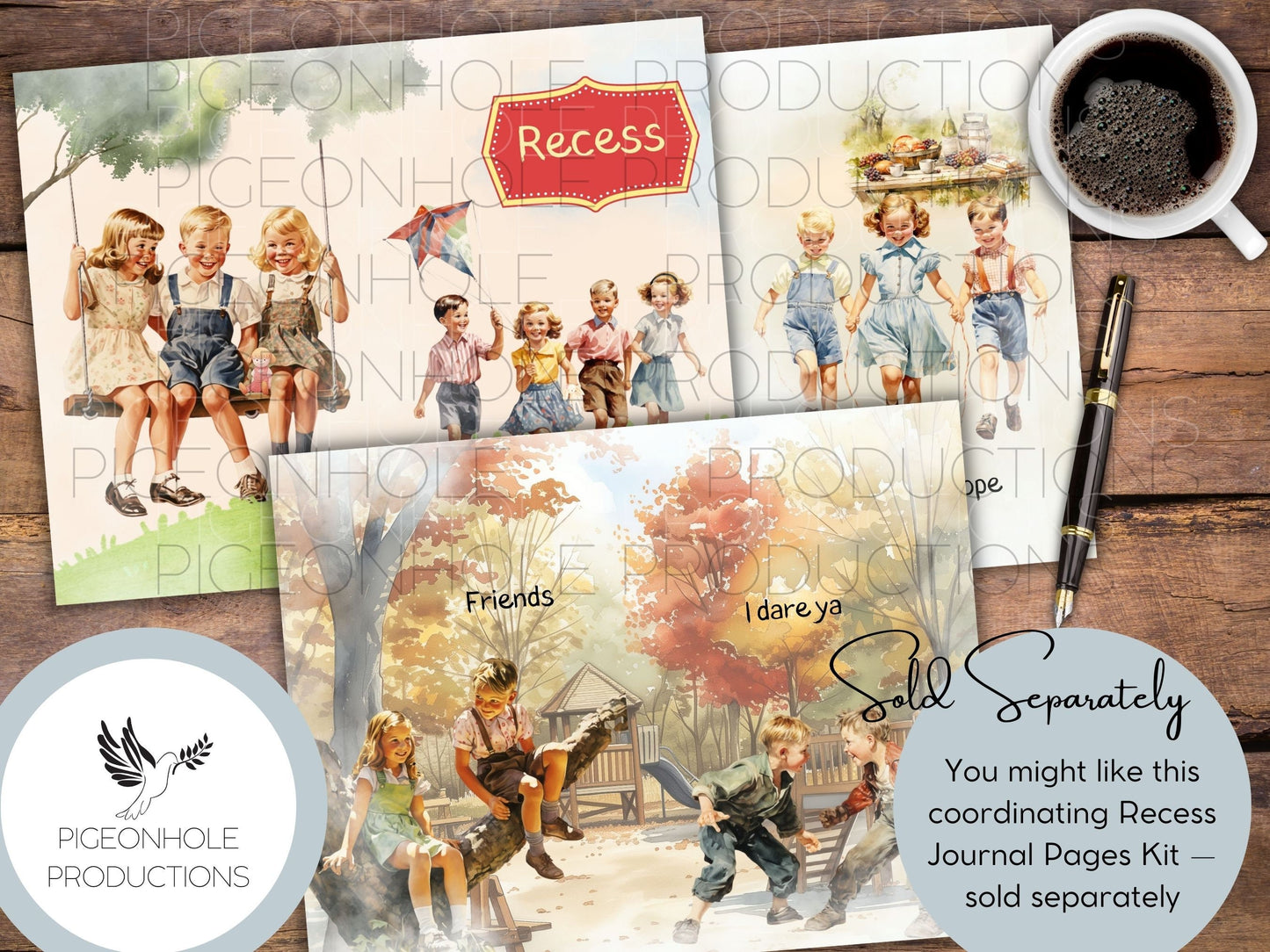 Recess Junk Journal EPHEMERA, PRINTABLE, 70+ tags, tucks, pockets, envelopes, fussy cuts, stickers, tickets, labels, bookplates, more!