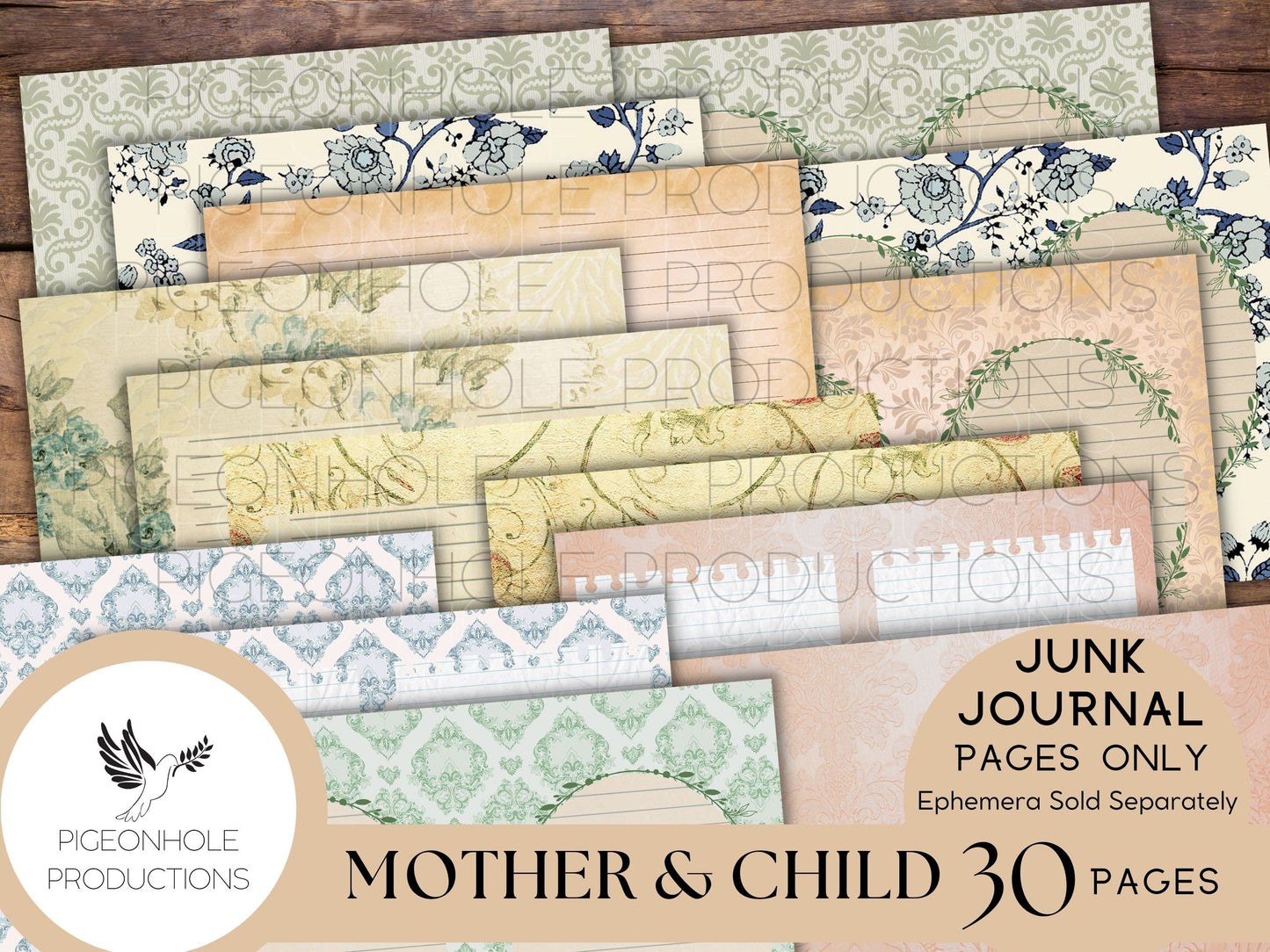 Mother & Child Junk Journal Pages Only Kit, PRINTABLE,30 collage, lined and unlined sheets tribute to the art of Kate Greenaway (1846-1901)