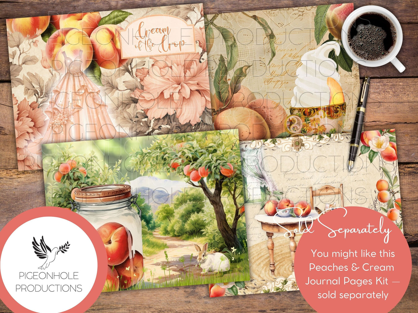Peaches & Cream Junk Journal EPHEMERA, PRINTABLE, 95 tags, tucks, pockets, envelopes, fussy cuts, stickers, tickets, labels, bookplates