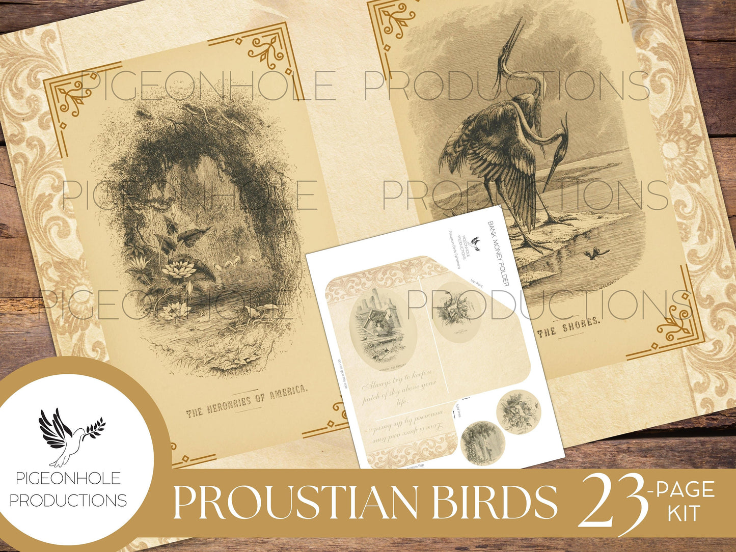 Proustian Birds Junk Journal Kit, PRINTABLE— 23 pages, backgrounds, ephemera—beautiful vintage bird illustrations and uplifting quotes!