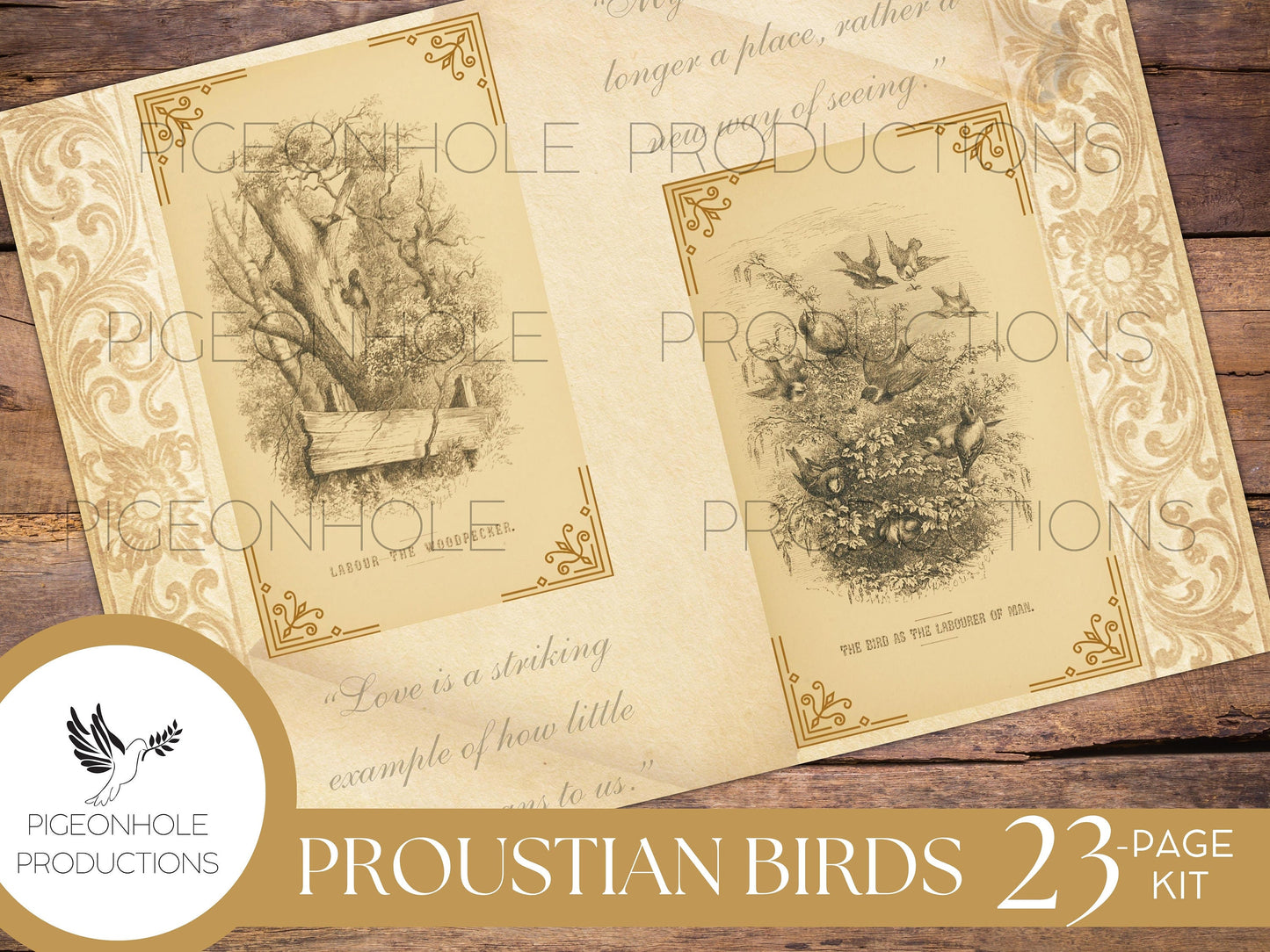 Proustian Birds Junk Journal Kit, PRINTABLE— 23 pages, backgrounds, ephemera—beautiful vintage bird illustrations and uplifting quotes!