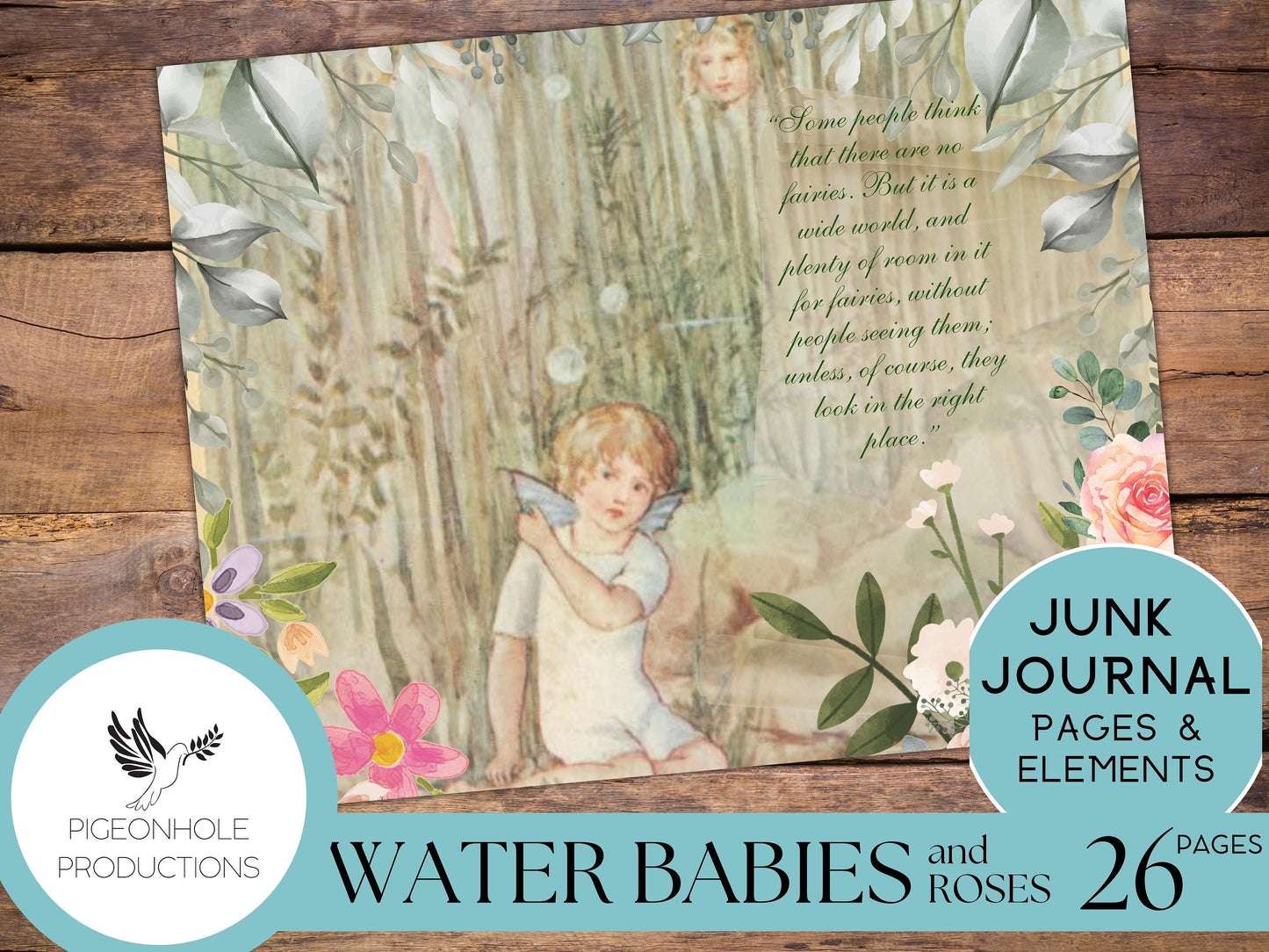 Water Babies Fairies & Roses Junk Journal Kit, PRINTABLE— 26 pages, backgrounds, elements—Literature Lover's Kit 2—water fairies