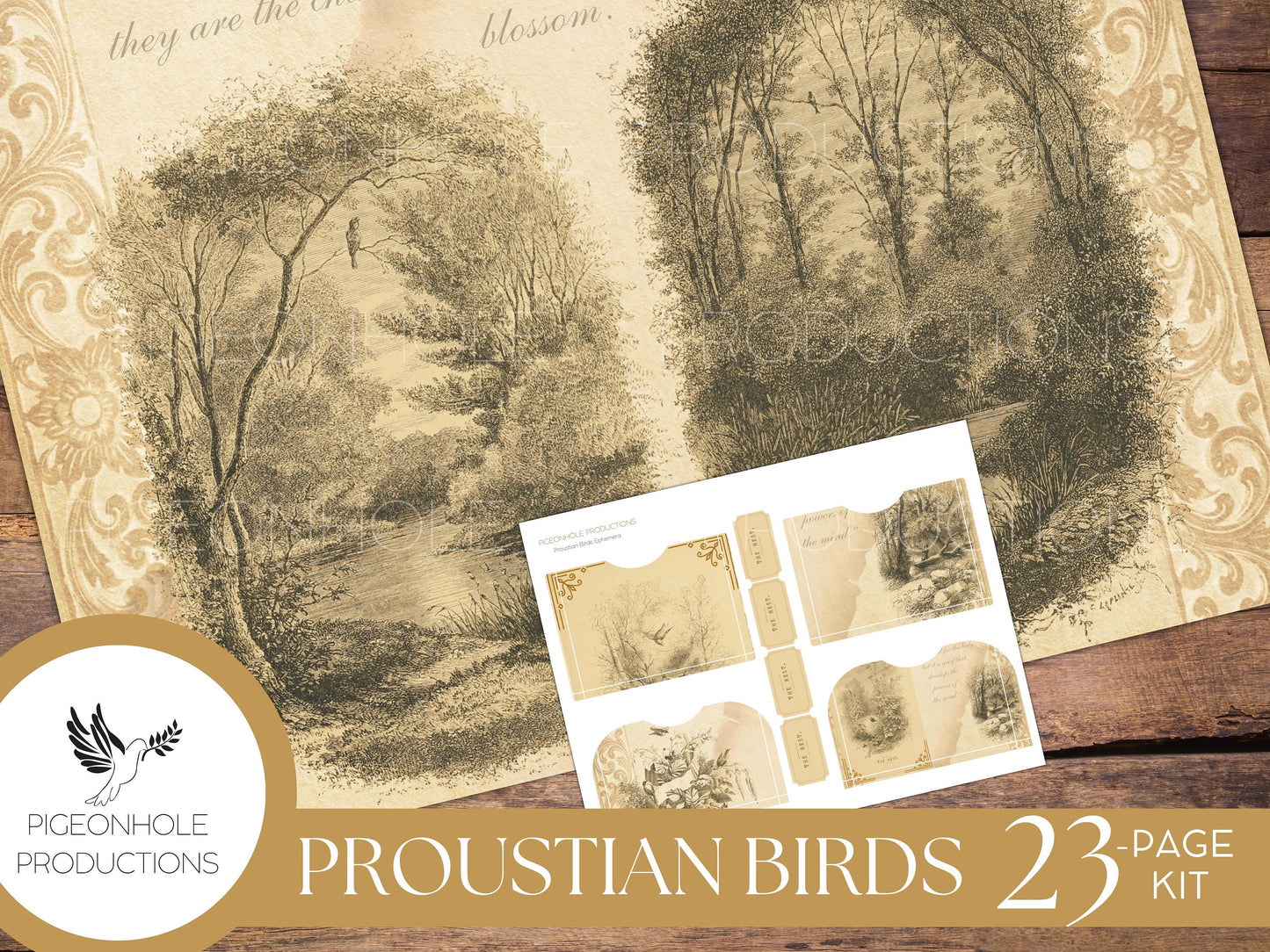 Proustian Birds Junk Journal Kit, PRINTABLE— 23 pages, backgrounds, ephemera—beautiful vintage bird illustrations and uplifting quotes!