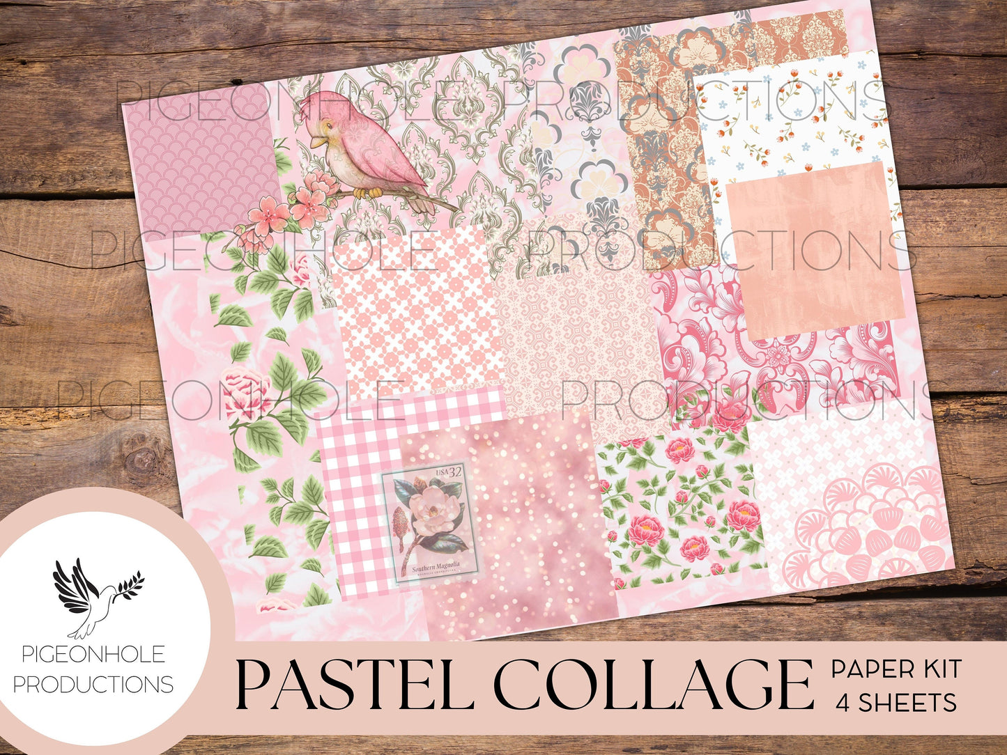 Pastel Collage Paper Kit, PRINTABLE, for junk journals, scrapbooking, papercrafts, cardmaking, tags, ephemera, multi-media projects