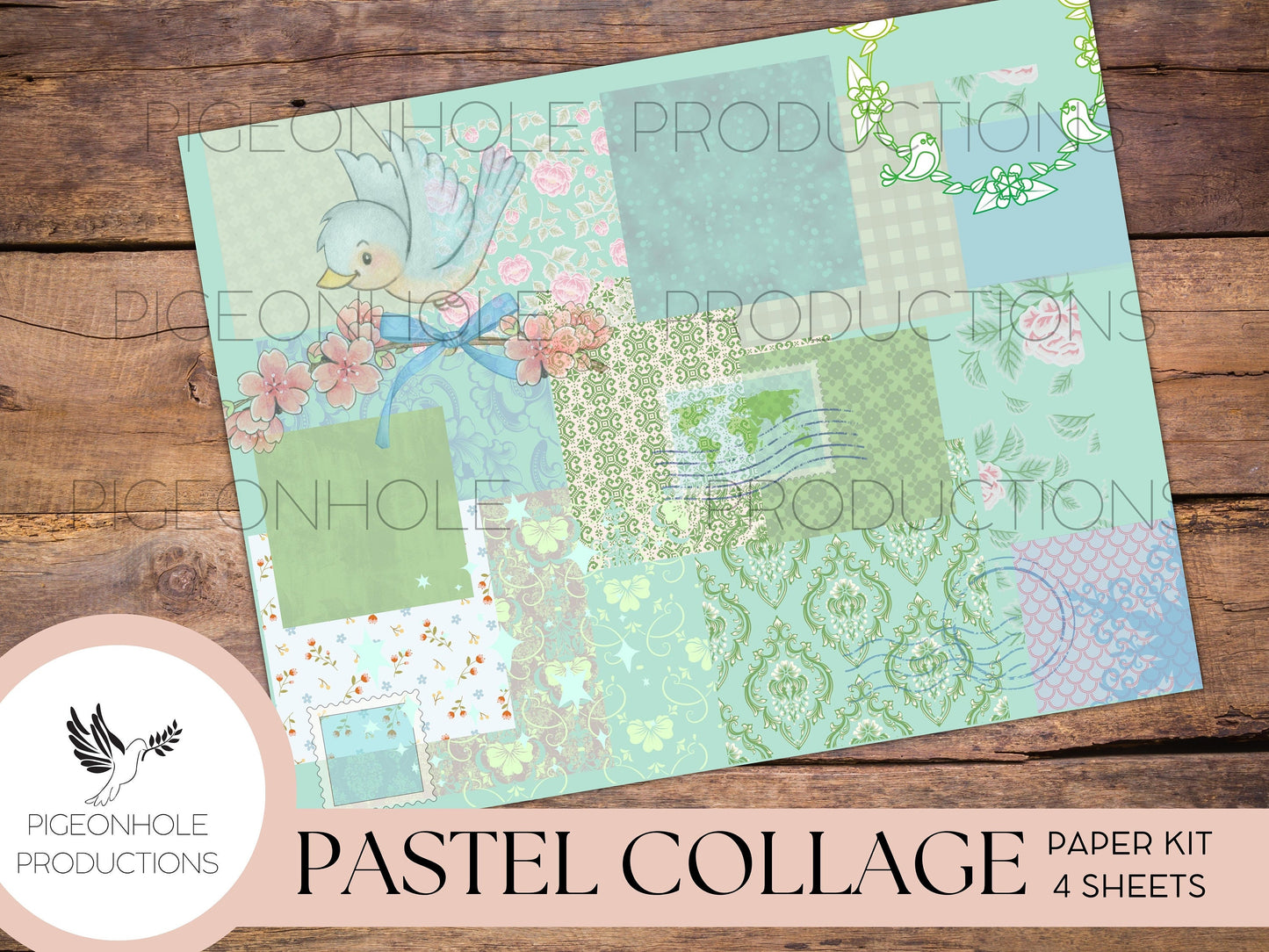 Pastel Collage Paper Kit, PRINTABLE, for junk journals, scrapbooking, papercrafts, cardmaking, tags, ephemera, multi-media projects