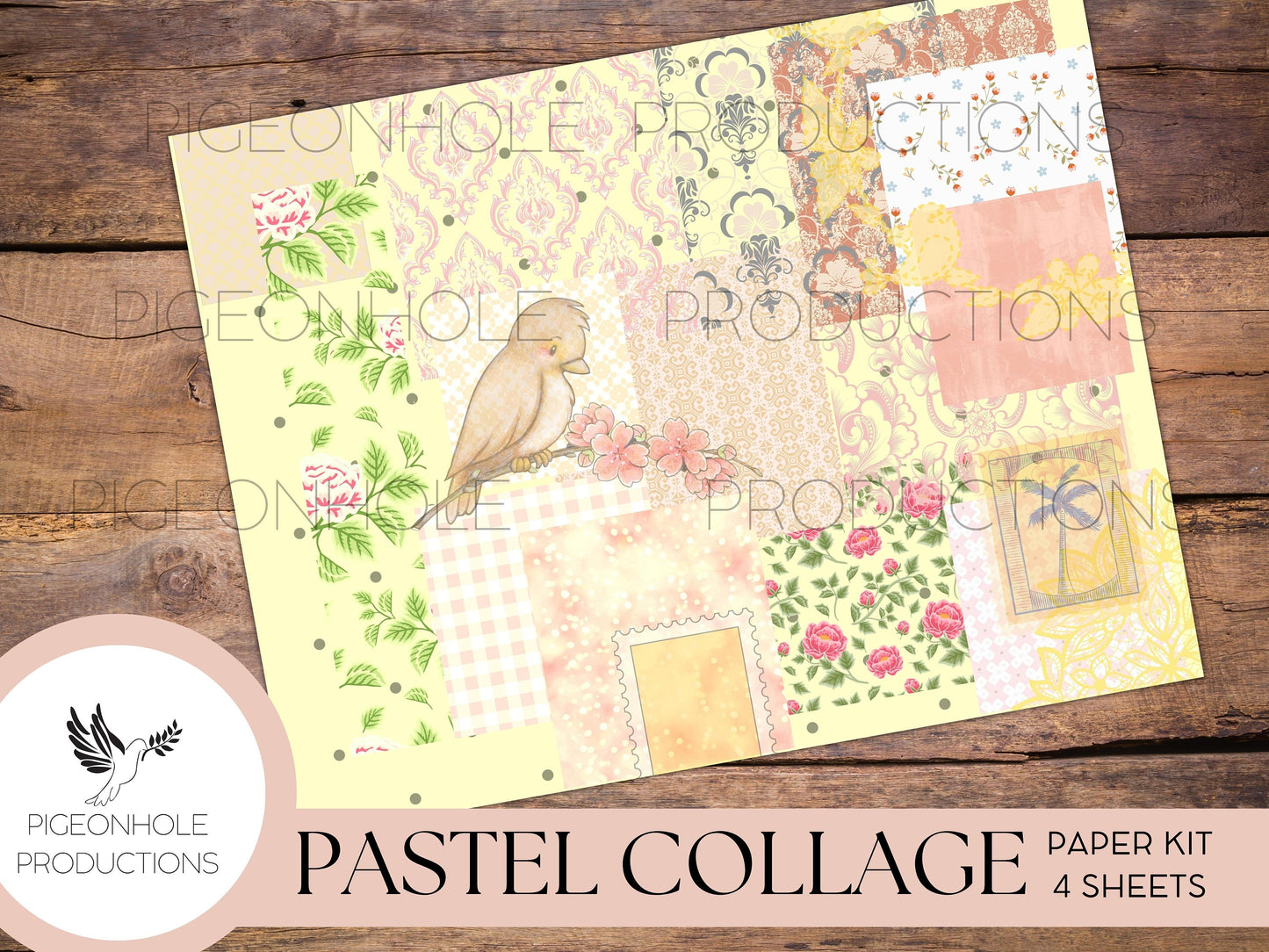 Pastel Collage Paper Kit, PRINTABLE, for junk journals, scrapbooking, papercrafts, cardmaking, tags, ephemera, multi-media projects