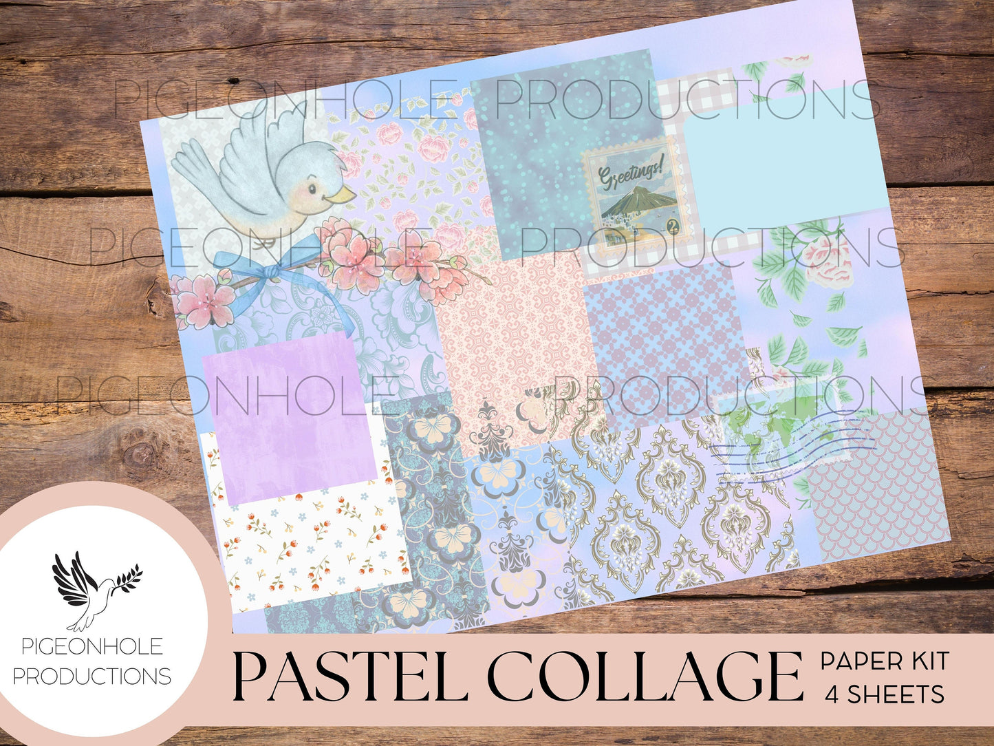 Pastel Collage Paper Kit, PRINTABLE, for junk journals, scrapbooking, papercrafts, cardmaking, tags, ephemera, multi-media projects