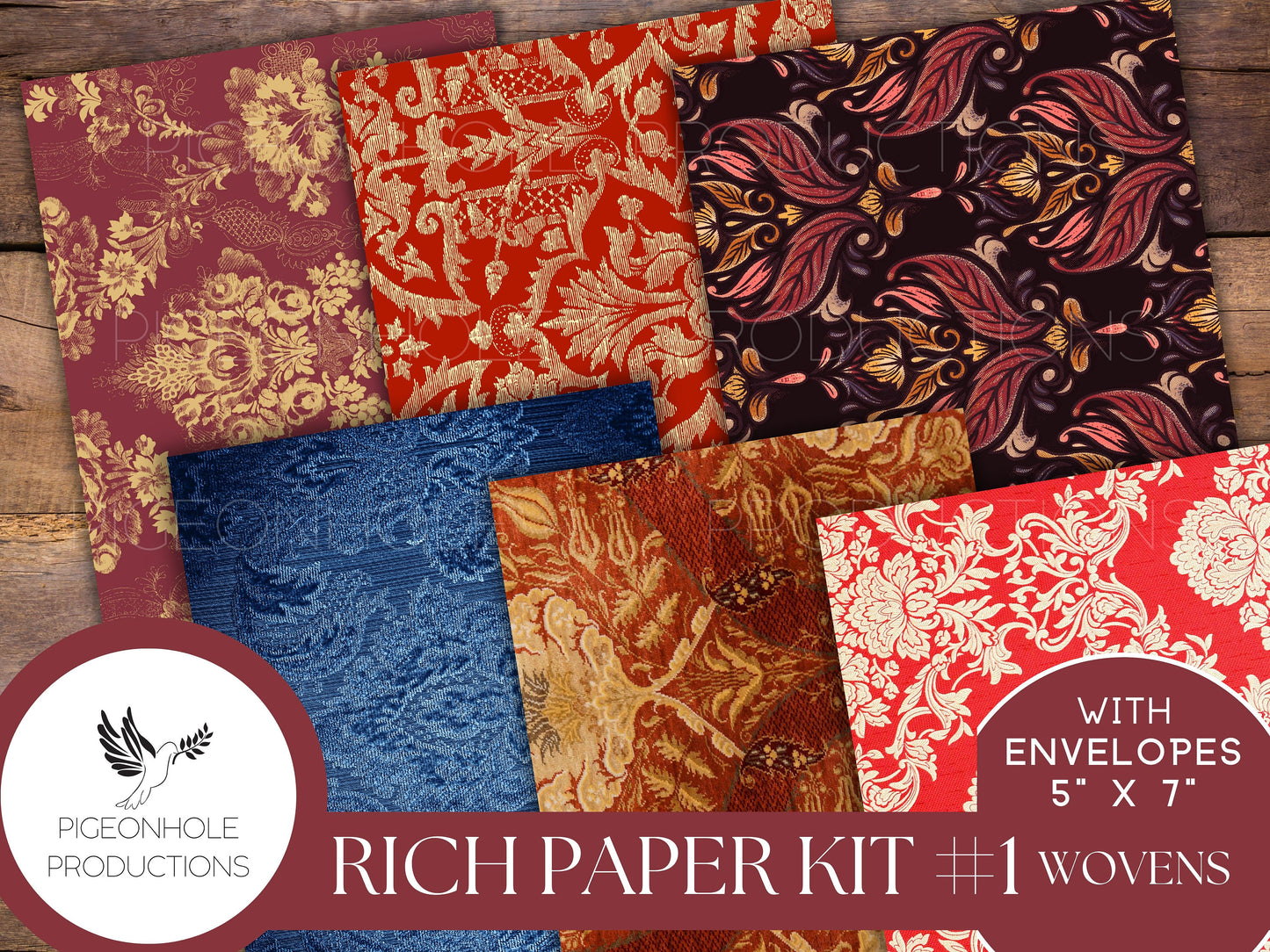 Rich Paper Kit 1 Wovens—PRINTABLE—Includes 5" x 7" envelopes & bonus 5-Tuck Circle Pocket Template with Instructions