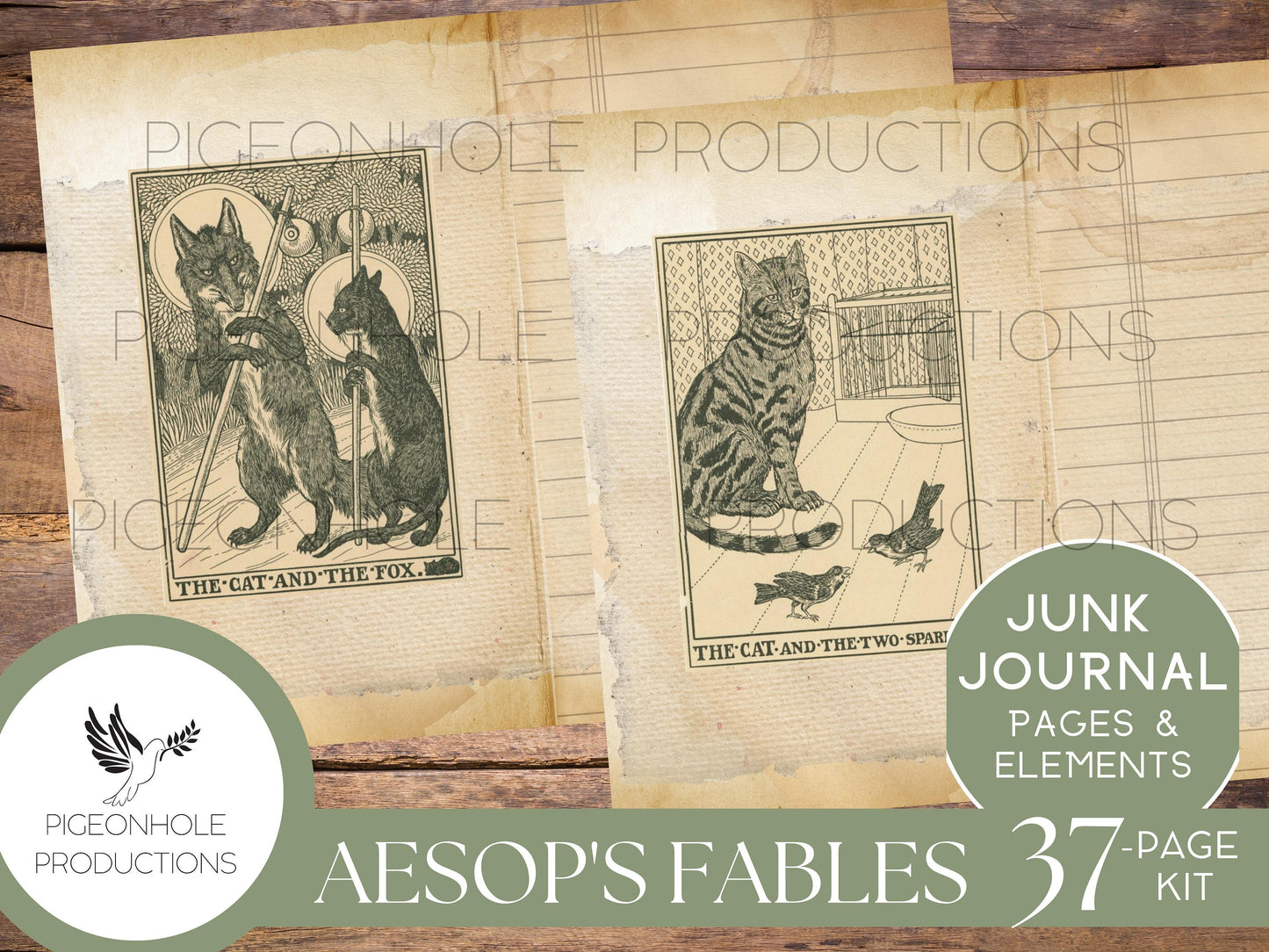 Aesop's Fables Junk Journal Kit, PRINTABLE, 37 pages, backgrounds, ephemera, for literature lovers, based on fable fantasy literature