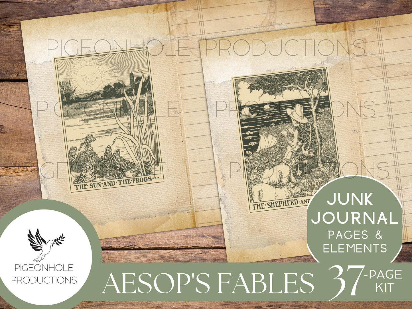 Aesop's Fables Junk Journal Kit, PRINTABLE, 37 pages, backgrounds, ephemera, for literature lovers, based on fable fantasy literature