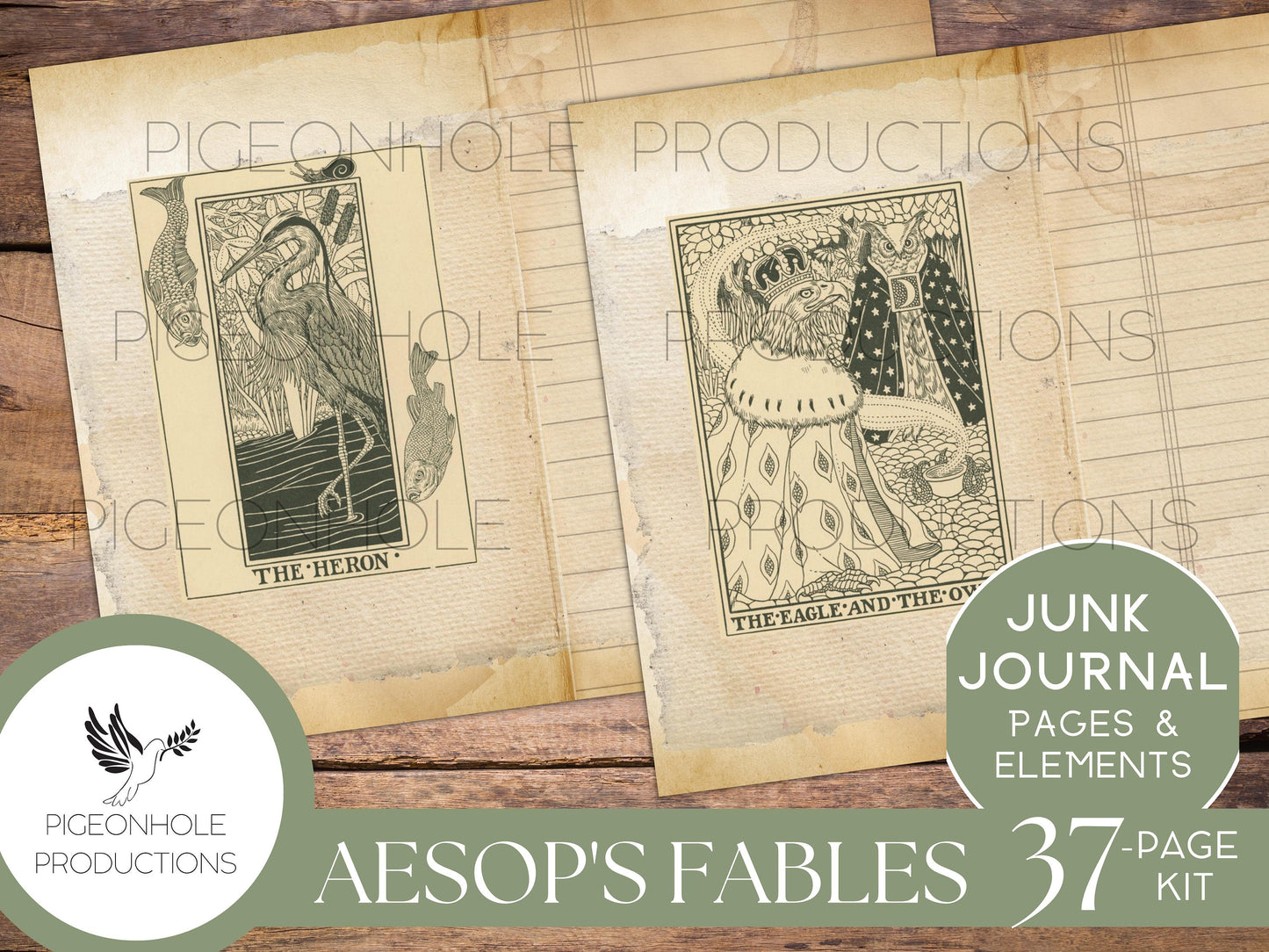 Aesop's Fables Junk Journal Kit, PRINTABLE, 37 pages, backgrounds, ephemera, for literature lovers, based on fable fantasy literature