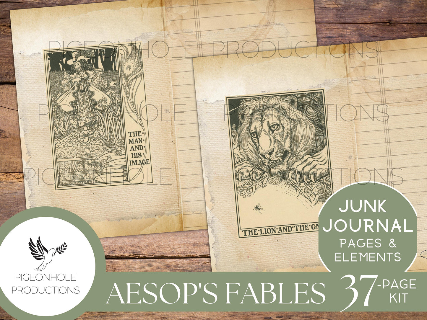 Aesop's Fables Junk Journal Kit, PRINTABLE, 37 pages, backgrounds, ephemera, for literature lovers, based on fable fantasy literature