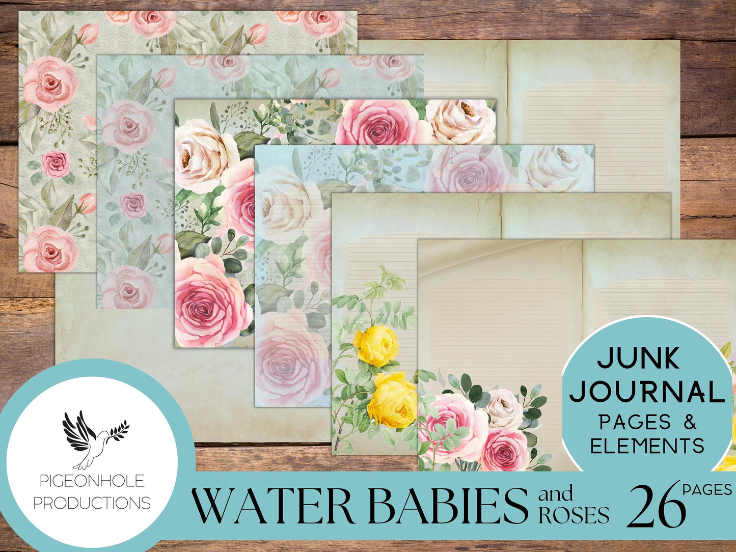 Water Babies Fairies & Roses Junk Journal Kit, PRINTABLE— 26 pages, backgrounds, elements—Literature Lover's Kit 2—water fairies