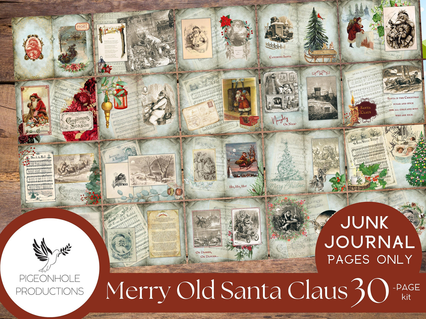 Vintage Merry Old Santa Claus Junk Journal Kit, pages only—PRINTABLE—30 pages, tribute to the Santa art of Thomas Nast