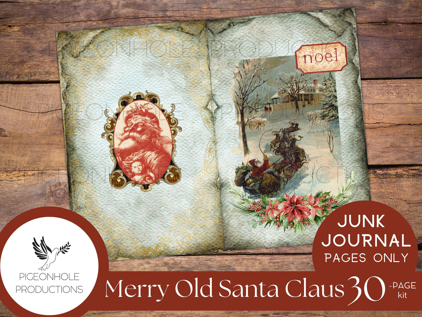 Vintage Merry Old Santa Claus Junk Journal Kit, pages only—PRINTABLE—30 pages, tribute to the Santa art of Thomas Nast
