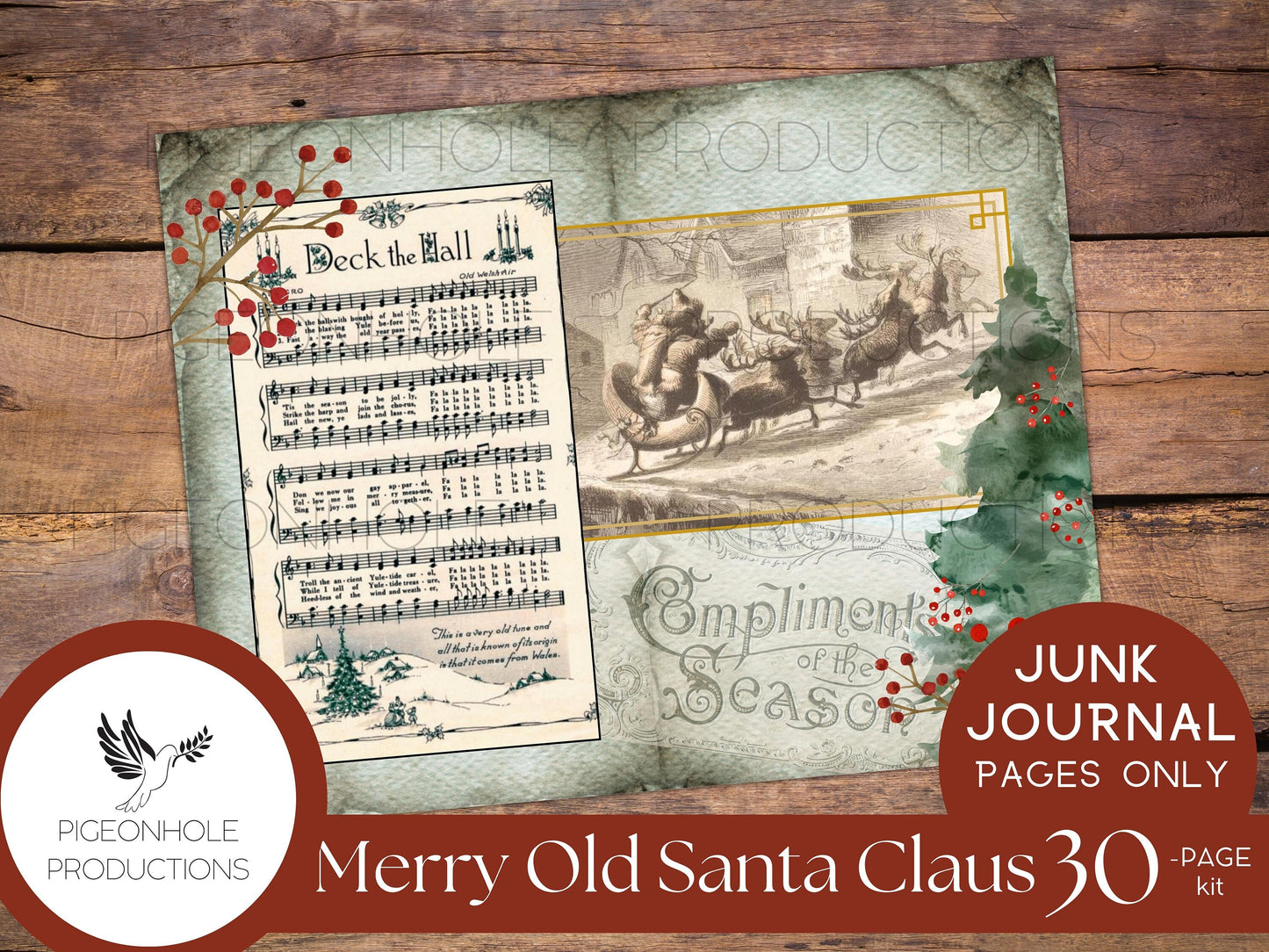 Vintage Merry Old Santa Claus Junk Journal Kit, pages only—PRINTABLE—30 pages, tribute to the Santa art of Thomas Nast