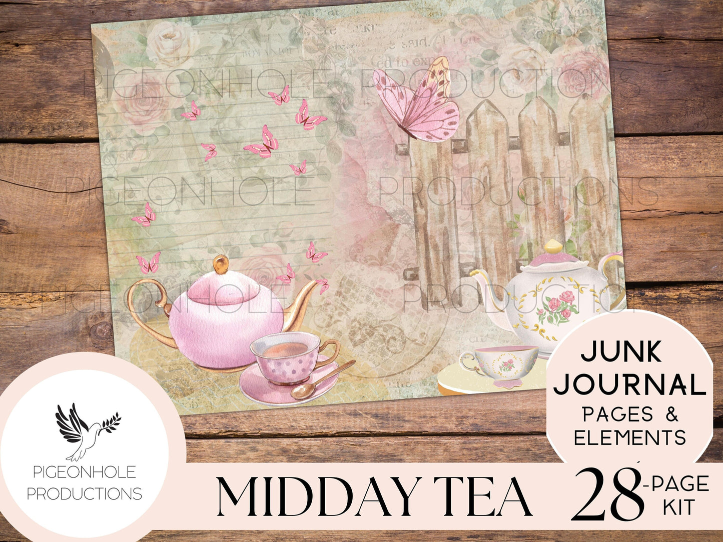 Midday Tea Junk Journal Kit—PRINTABLE—28 pages, plus 60+ tags, pockets, tickets, more
