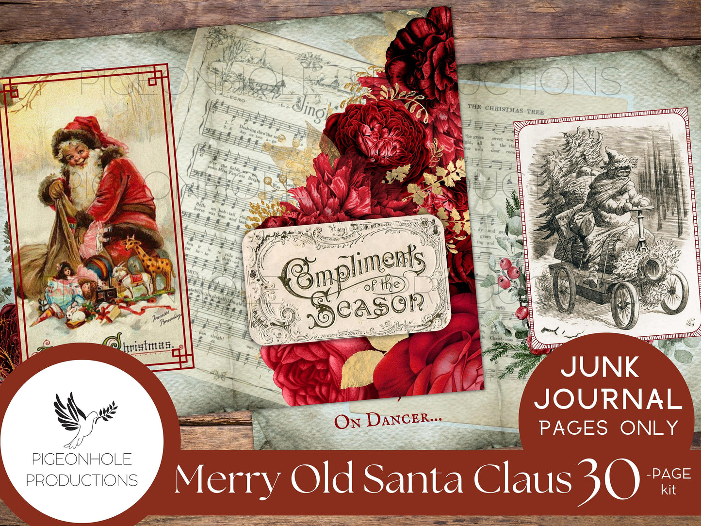 Vintage Merry Old Santa Claus Junk Journal Kit, pages only—PRINTABLE—30 pages, tribute to the Santa art of Thomas Nast