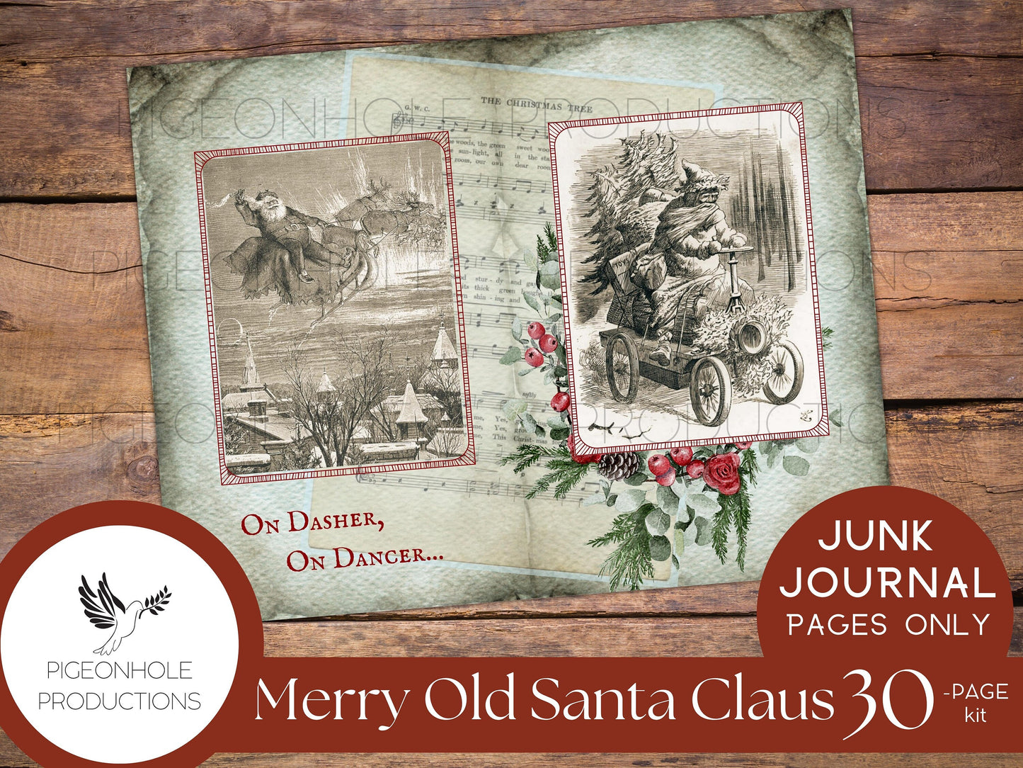 Vintage Merry Old Santa Claus Junk Journal Kit, pages only—PRINTABLE—30 pages, tribute to the Santa art of Thomas Nast