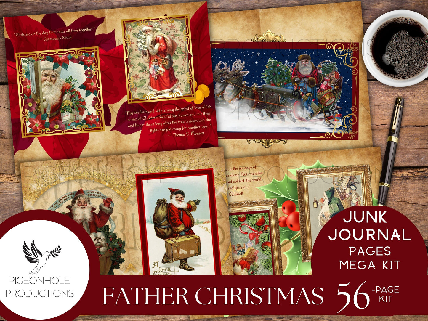 Father Christmas Junk Journal Pages—PRINTABLE—56 sheet MEGA KIT—Father Christmas, St. Nicholas, Santa Claus, they're all here!
