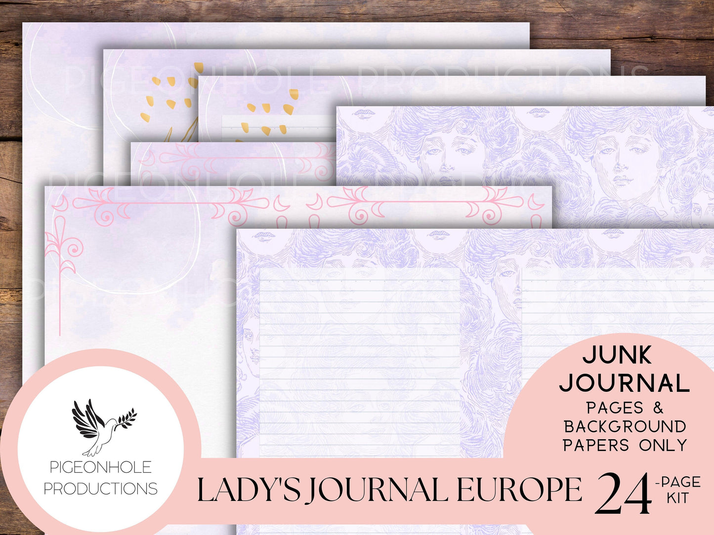 Lady's Journal Europe Junk Journal Kit—PRINTABLE—24 pages, tribute to Harrison Fisher's illustrations—plus etchings of European cities